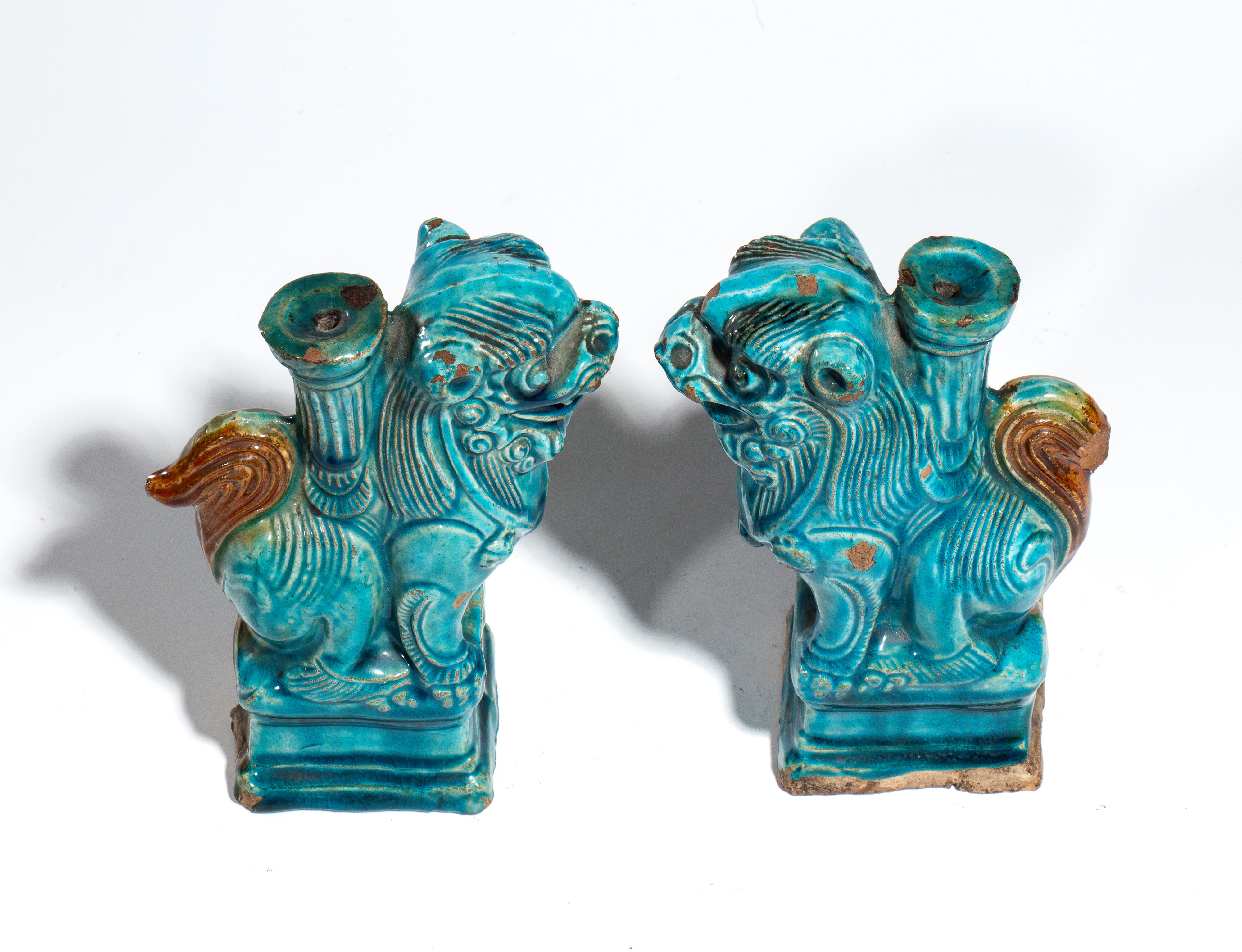 Coppia di cani di Fu, ceramica smaltata turchese, Cina, dinastia Ming, XVII secolo