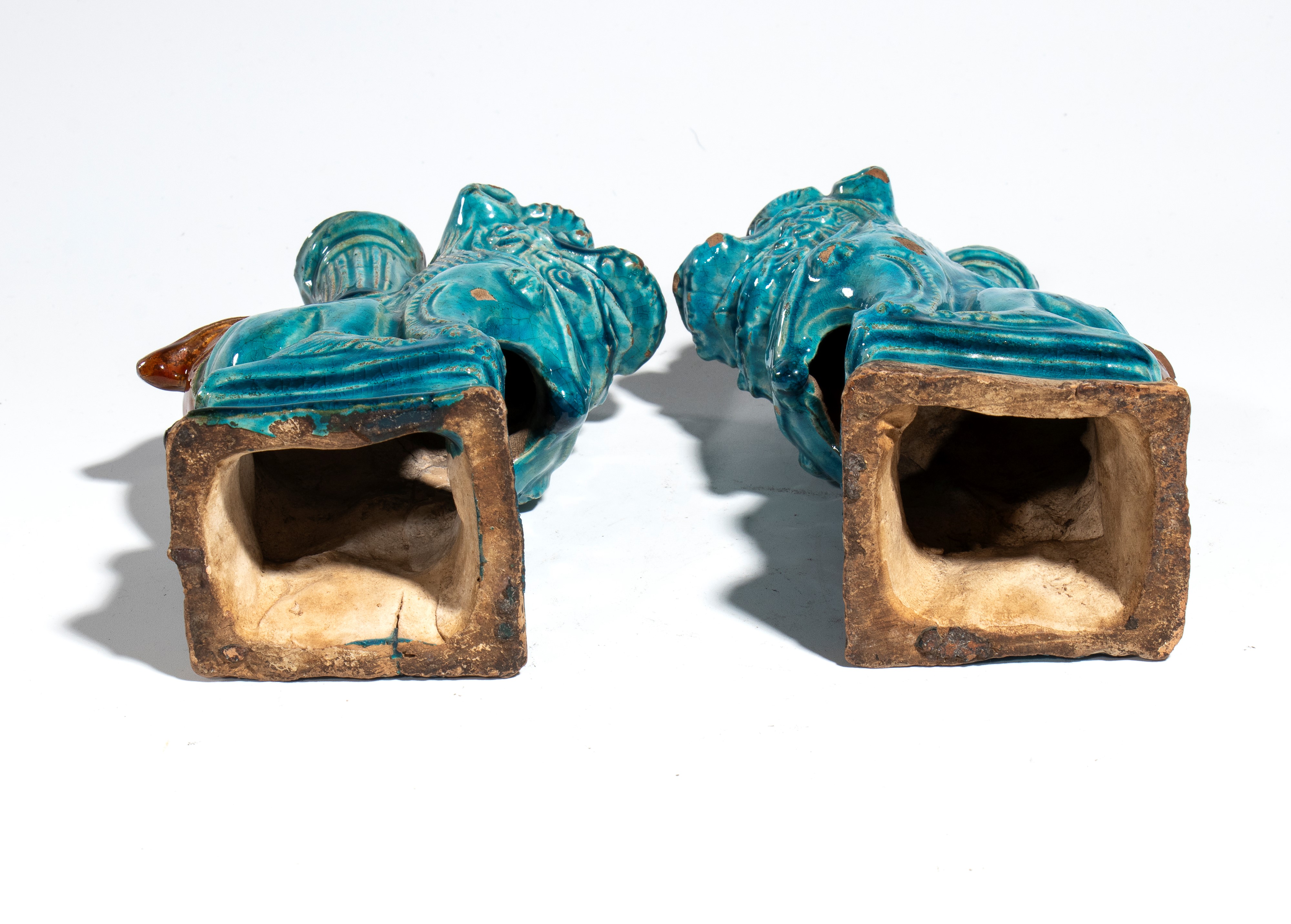 Coppia di cani di Fu, ceramica smaltata turchese, Cina, dinastia Ming, XVII secolo