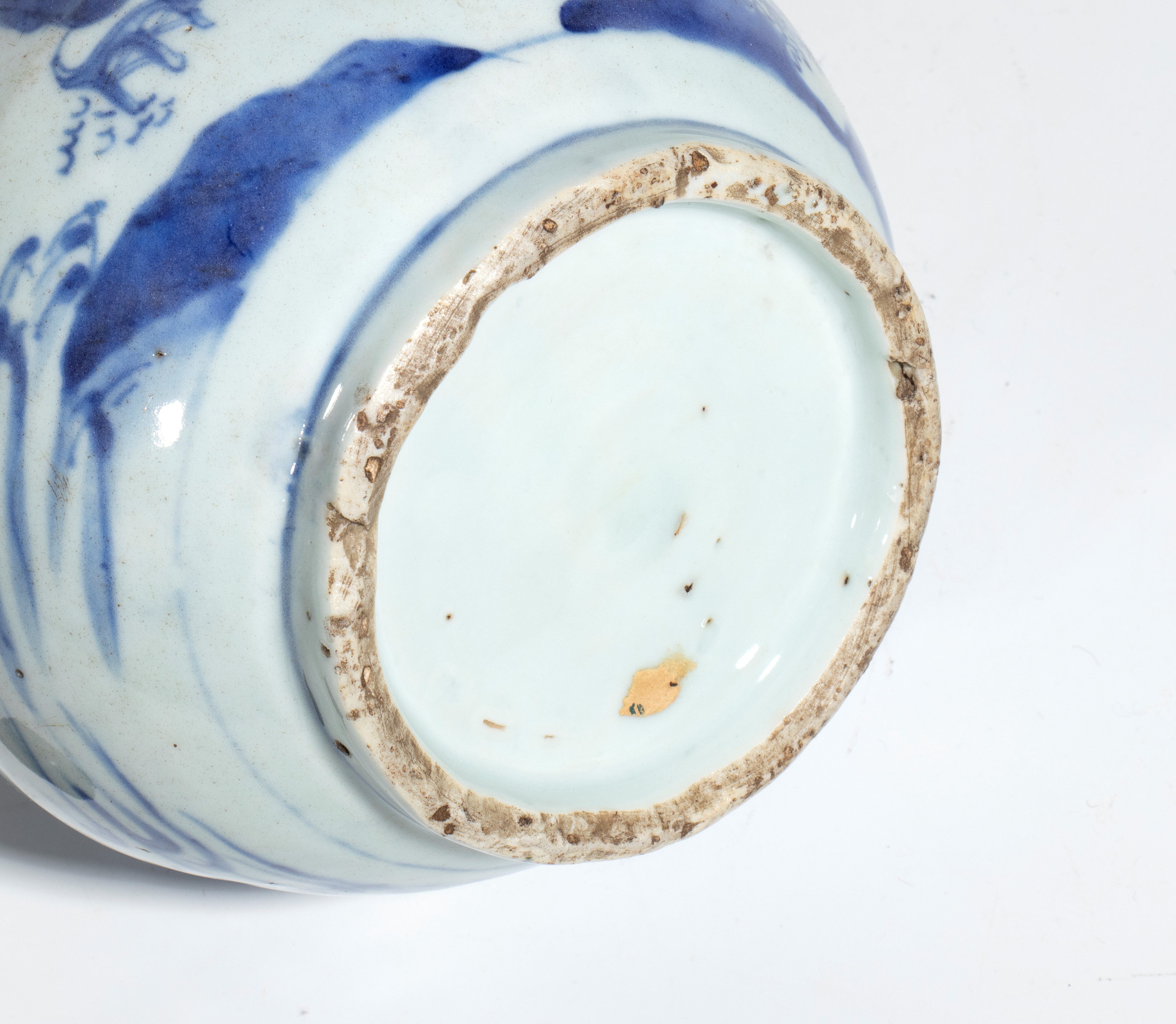 Vaso a forma di zucca, porcellana bianca e blu, decorazione figurativa, con tappo a pomello, Cina...