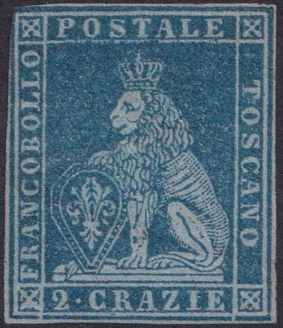 I emissione Toscana, 2cr azzurro grigio su azzurro (n. 5a)