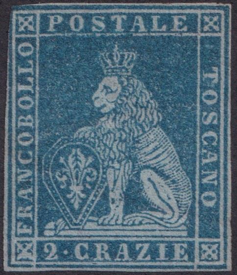 Tuscany - 1st issue, 2cr. grey blue on blue n.5a mint.