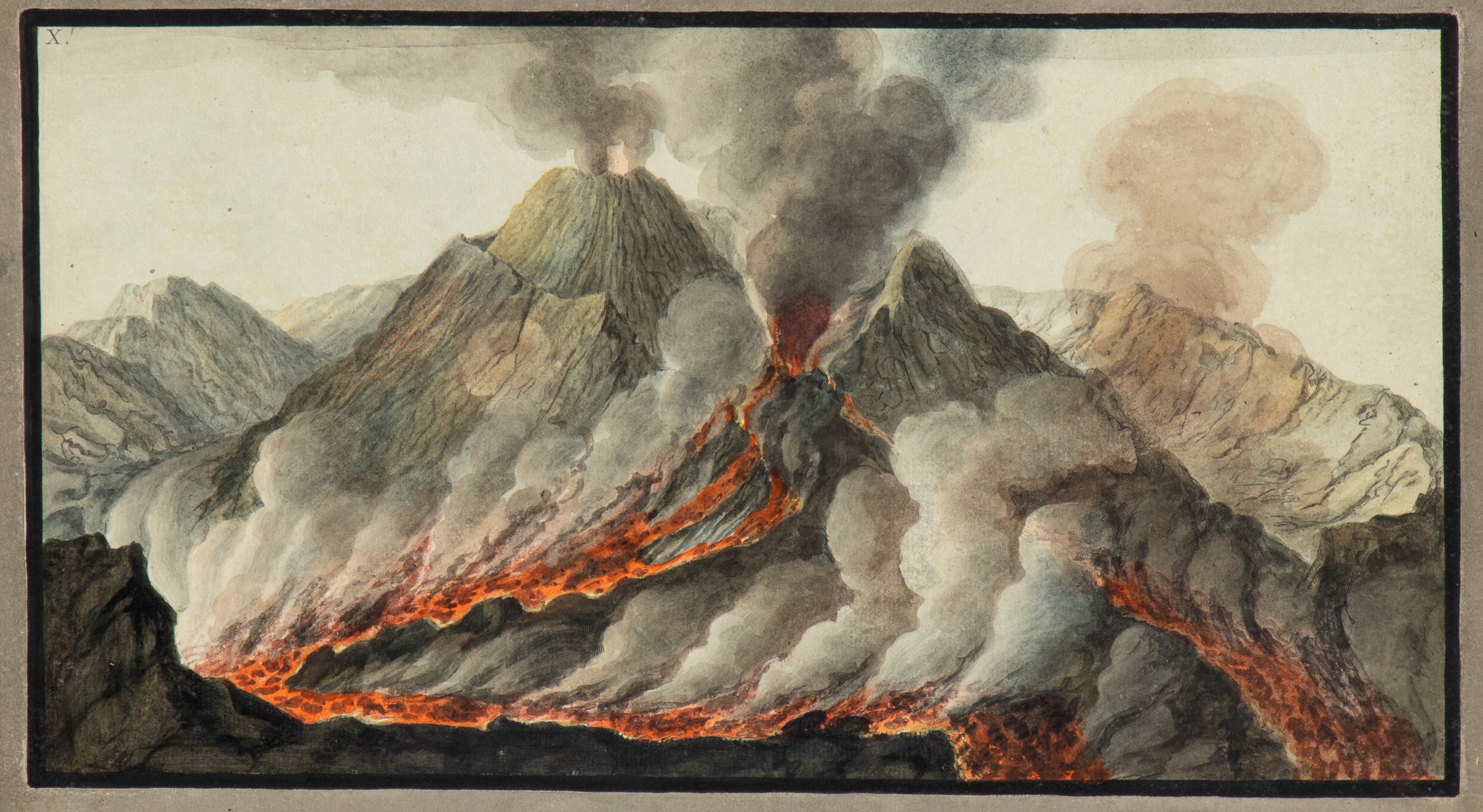 Pietro Fabris - Vedute di Astruni, Pisciarelli e Solfatara, acq. a mano su incisioni