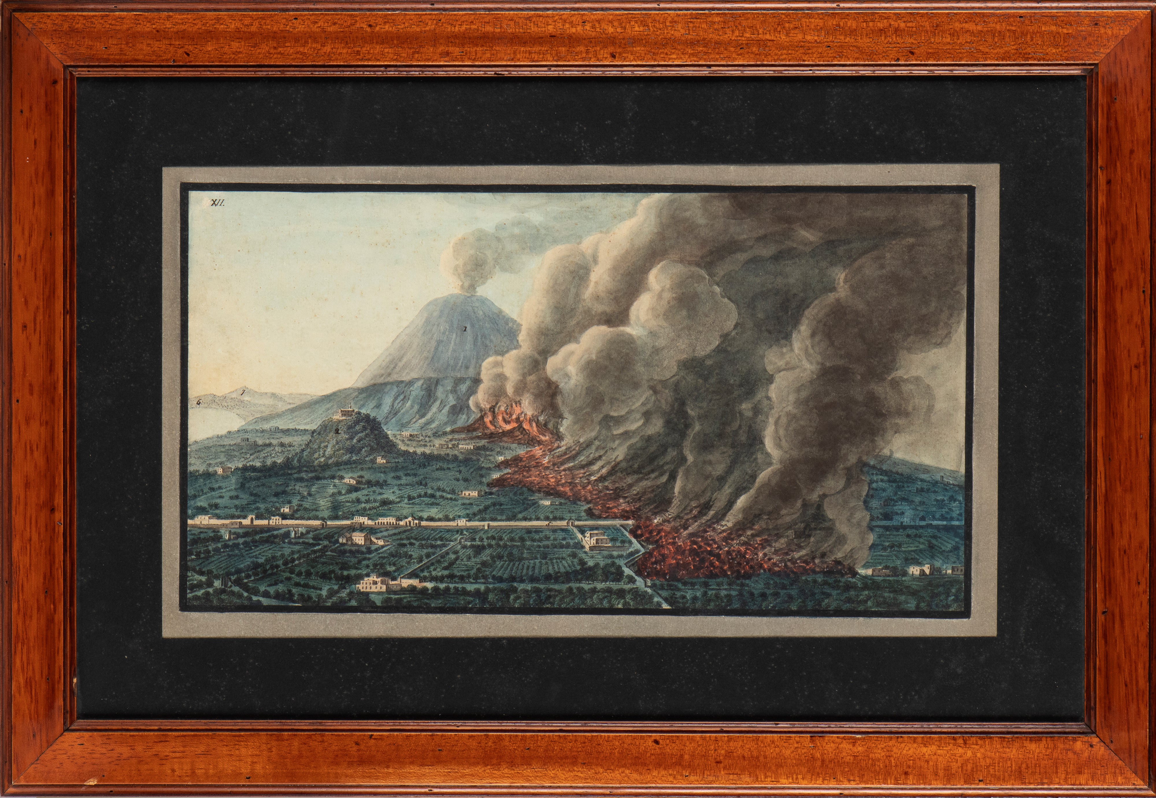 Pietro Fabris - Vedute di Astruni, Pisciarelli e Solfatara, acq. a mano su incisioni