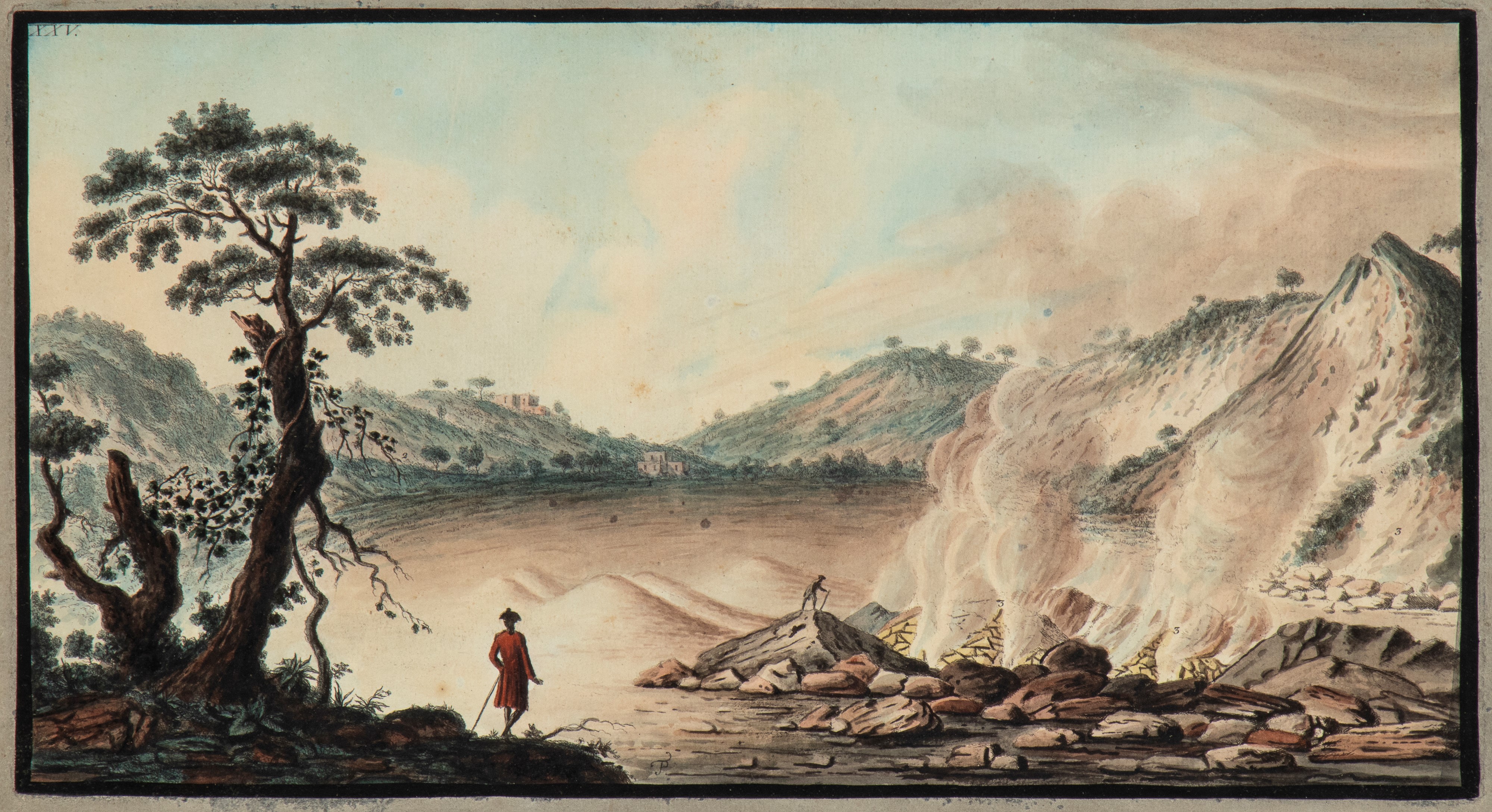 Pietro Fabris - Veduta dell'eruzione del Vesuvio (1760) e interno del Cratere del Monte Vesuvio, ...