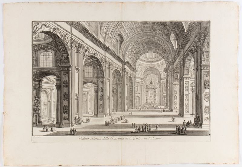 Giovanni Battista Piranesi - Veduta interna della Basilica di S. Pietro in Vaticano (acquaforte, ...