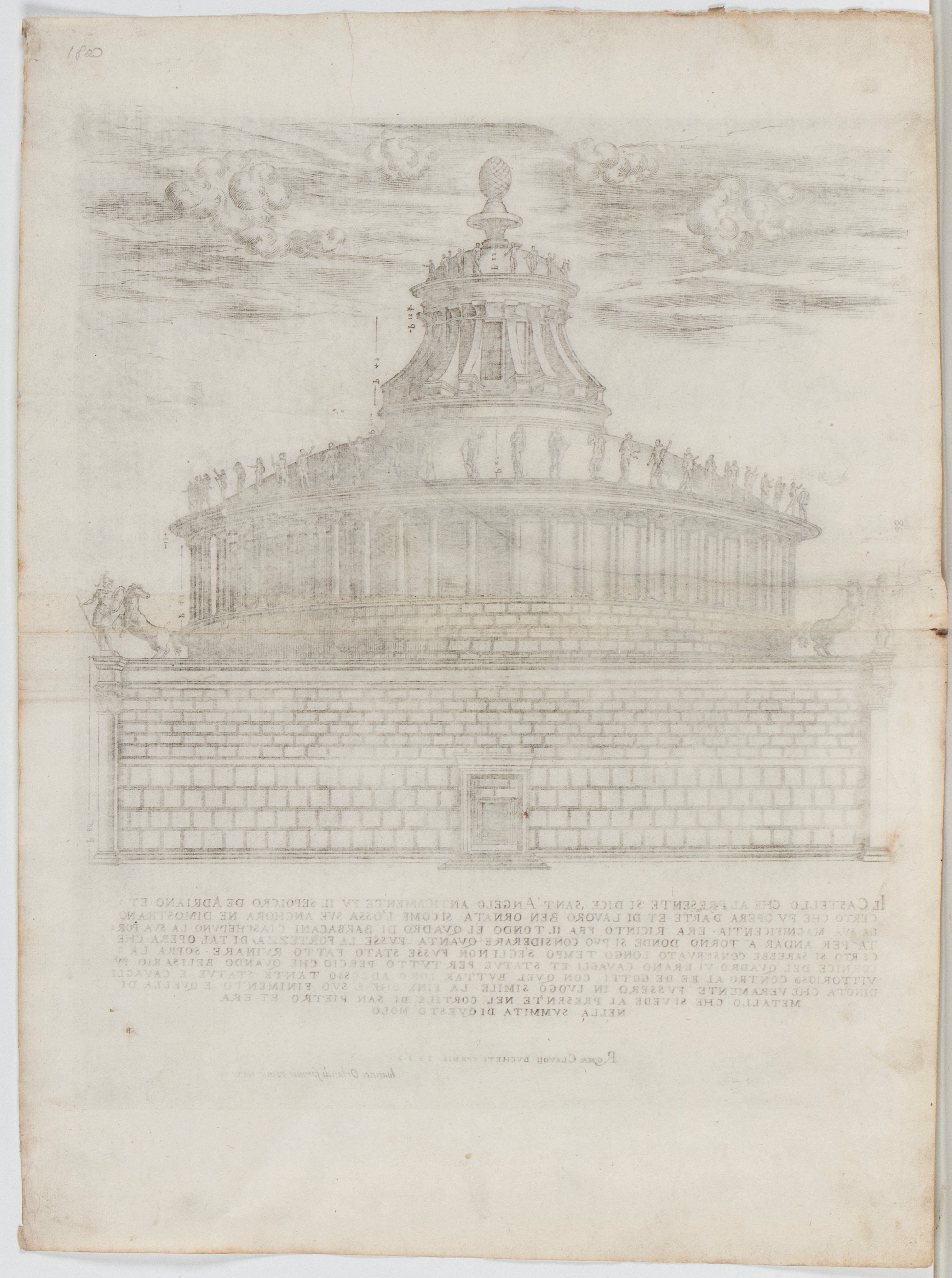 Giovanni Orlandi, Tre incisioni: Sepolcro di Adriano, Arco di Tito, Sepolcro di Augusto (da Specu...