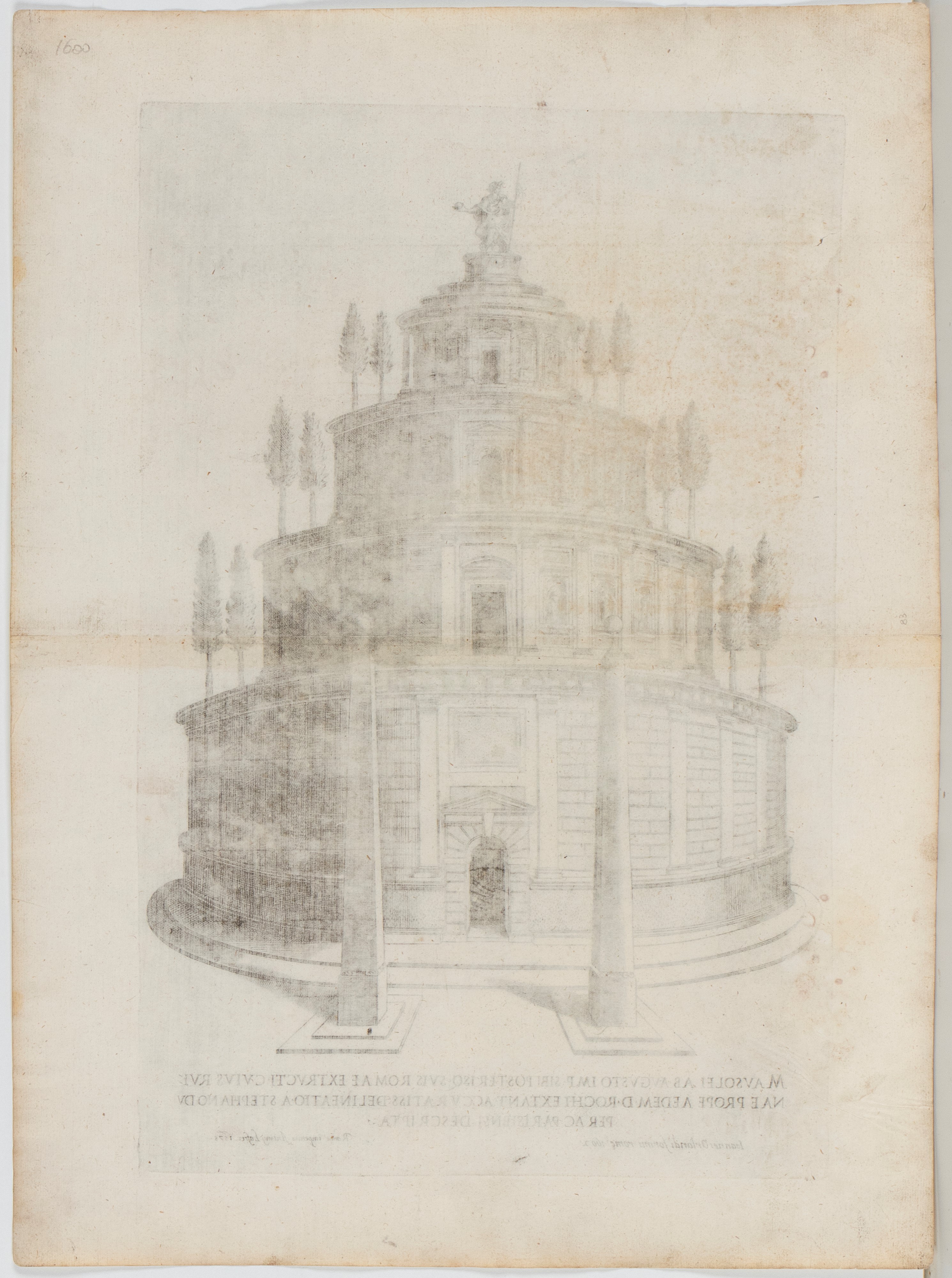 Giovanni Orlandi, Tre incisioni: Sepolcro di Adriano, Arco di Tito, Sepolcro di Augusto (da Specu...