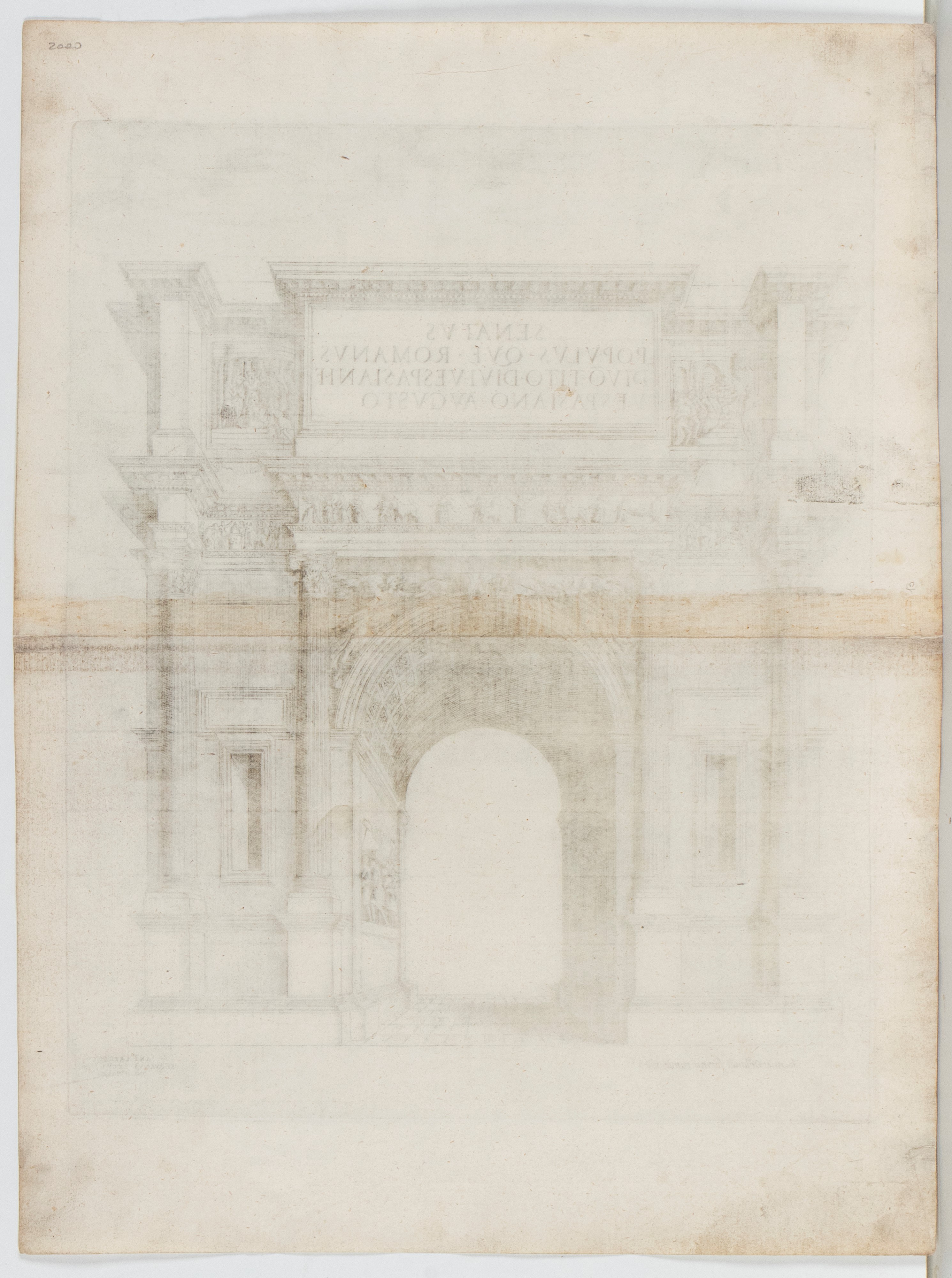 Giovanni Orlandi, Tre incisioni: Sepolcro di Adriano, Arco di Tito, Sepolcro di Augusto (da Specu...