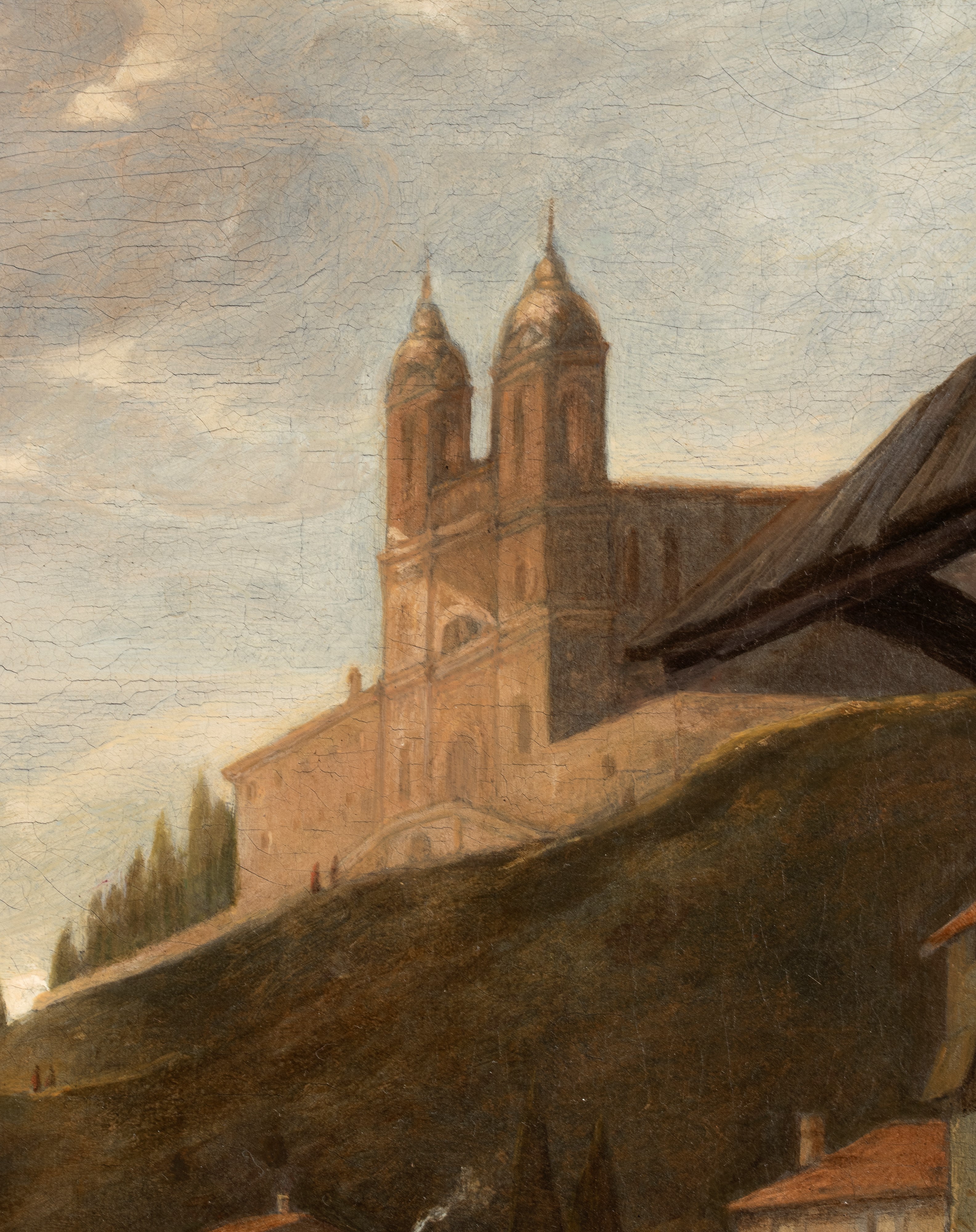 Johannes Lingelbach - Paesaggio con viandanti, maniscalco e Trinità dei Monti sullo sfondo, olio ...