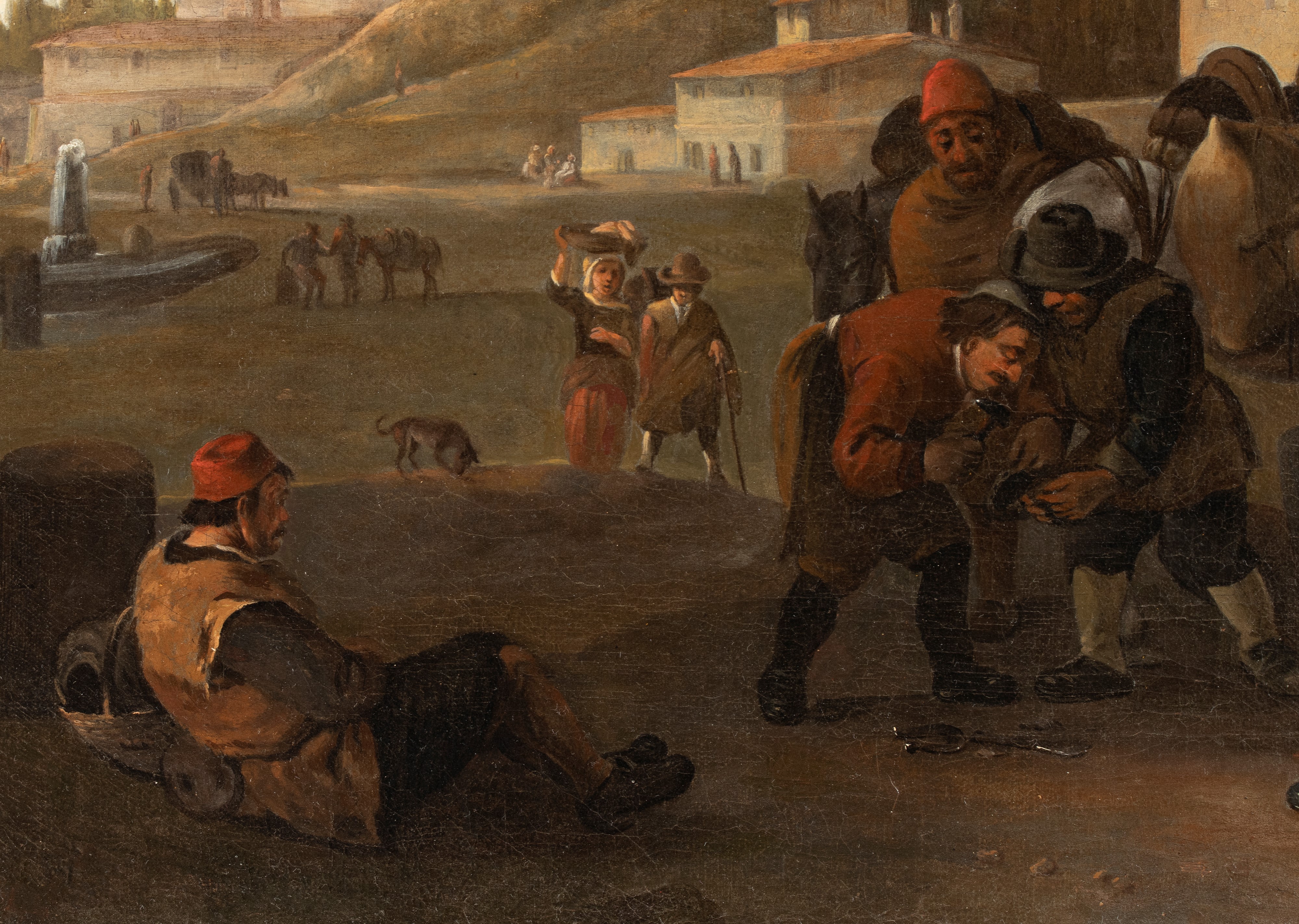 Johannes Lingelbach - Paesaggio con viandanti, maniscalco e Trinità dei Monti sullo sfondo, olio ...
