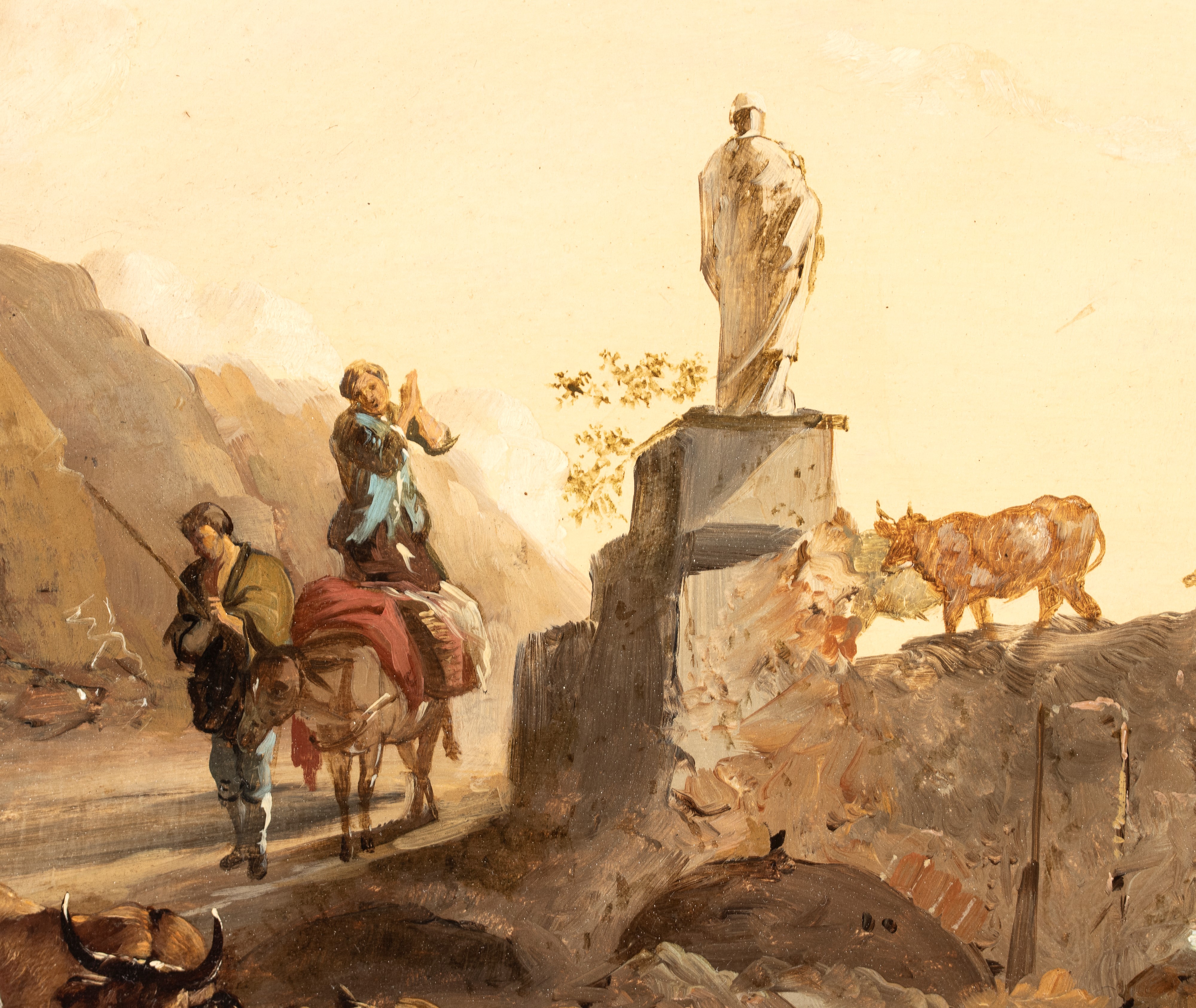 Michiel Carree - Paesaggio italiano con figure e ponticello, olio su tela