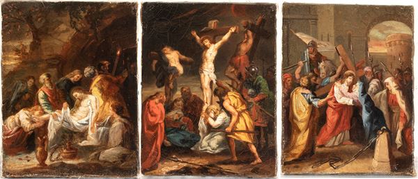 a) Christ Meets His Mother on Calvary; b) Christ on the Cross between the Two Thieves; c) The Deposition of Christ. A series of paintings.