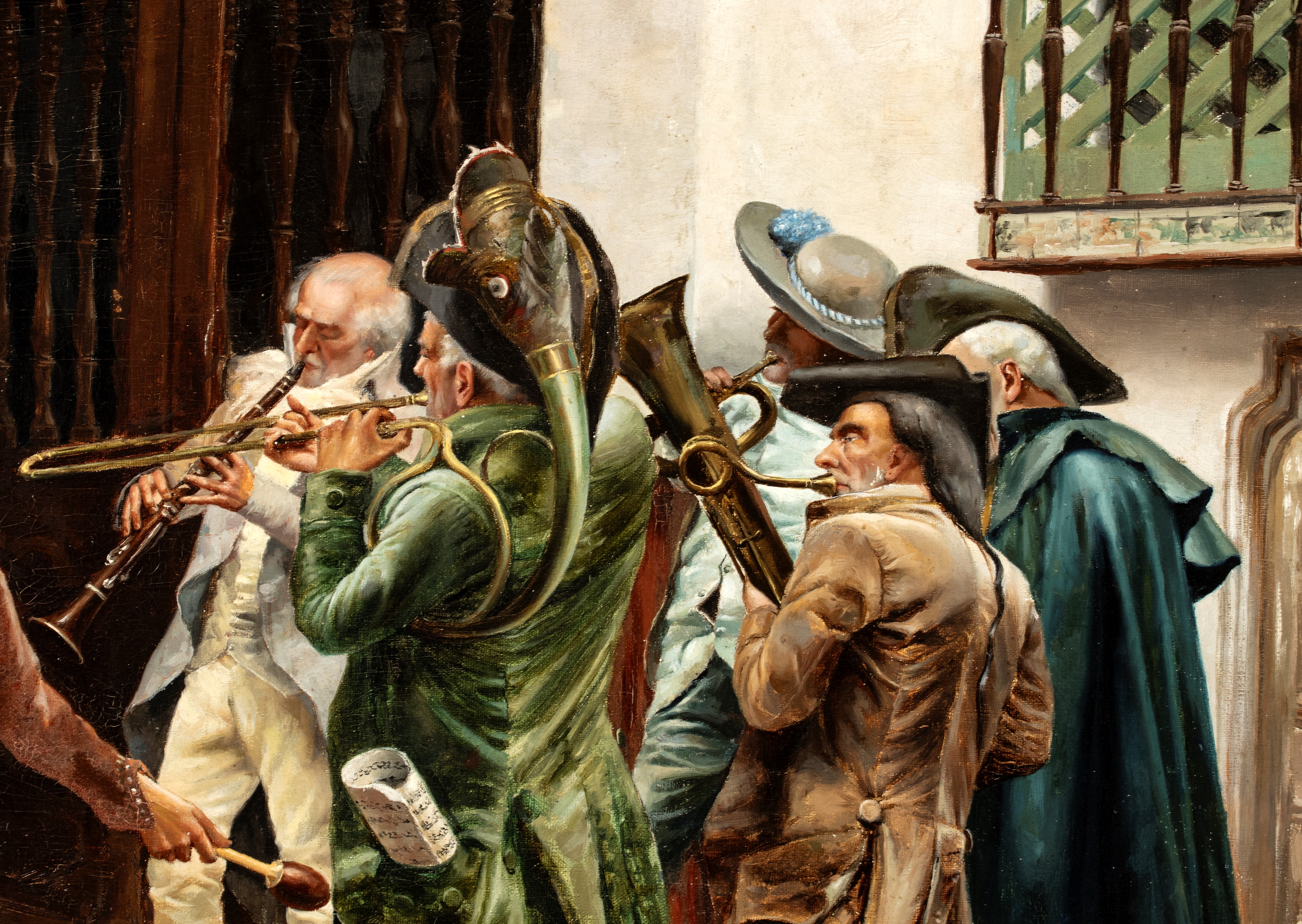 José Fernández Alvarado - Serenata in un cortile, olio su tela