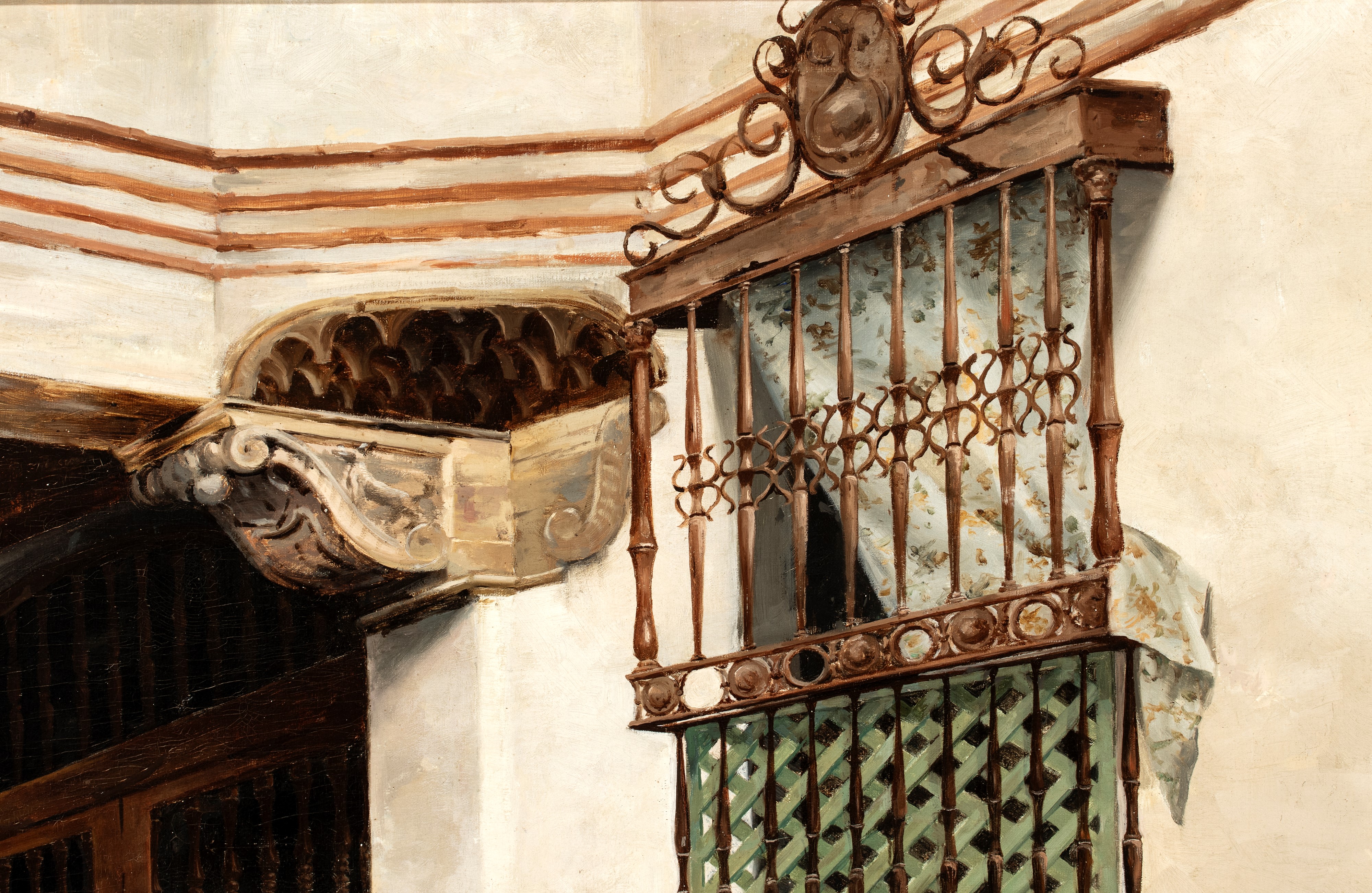 José Fernández Alvarado - Serenata in un cortile, olio su tela