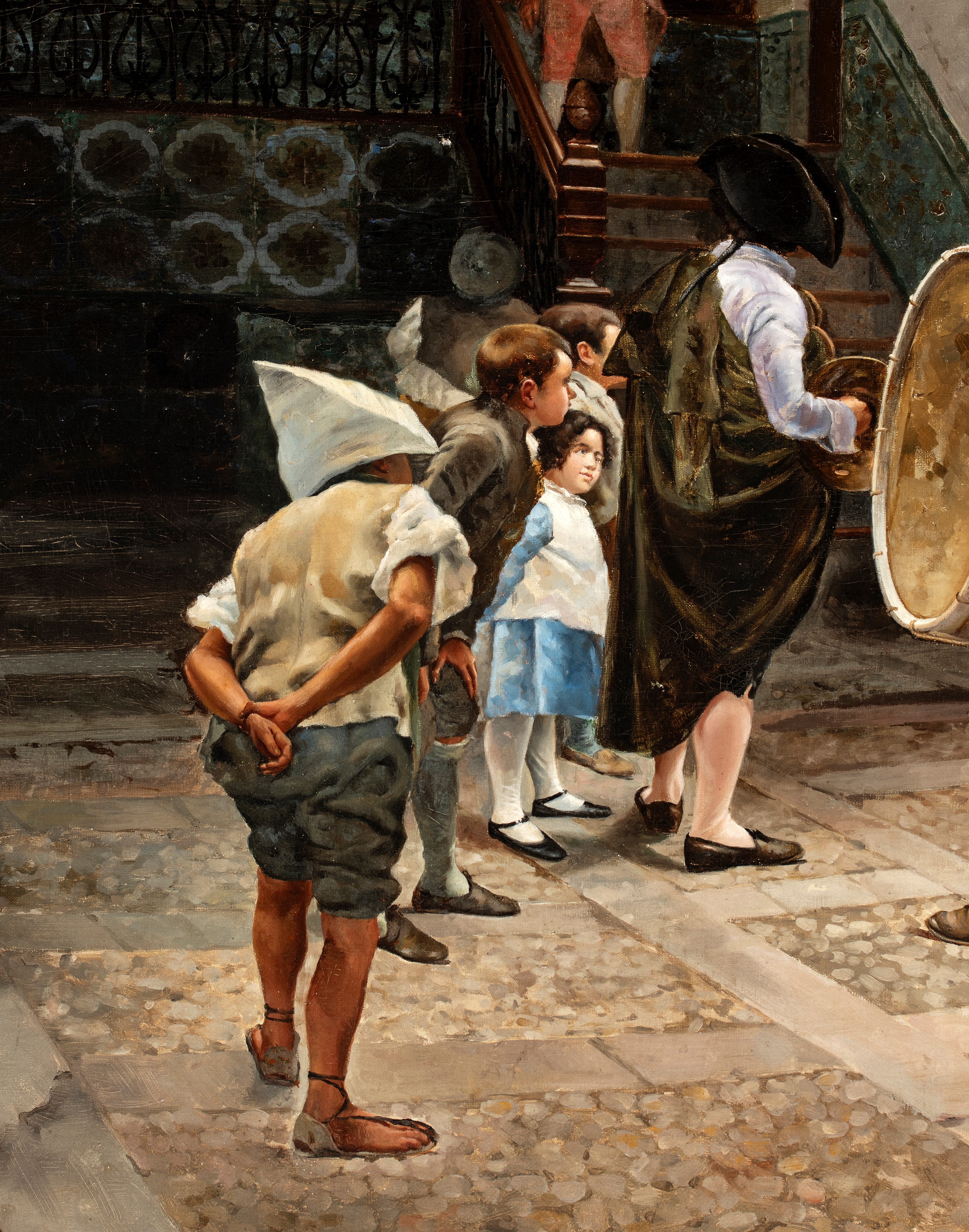 José Fernández Alvarado - Serenata in un cortile, olio su tela