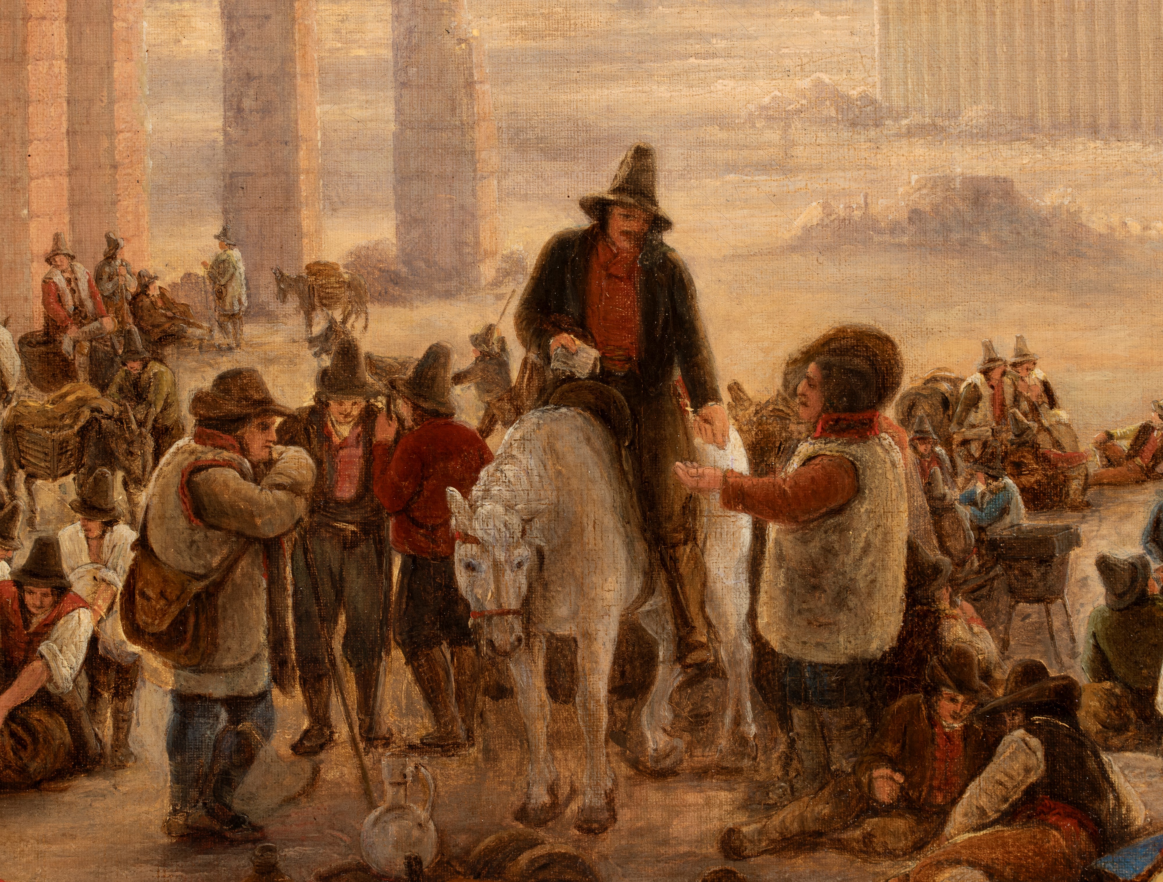 Artista Inglese Attivo a Roma, XIX Secolo - Veduta dell’Acquedotto Claudio con il mercato, olio s...