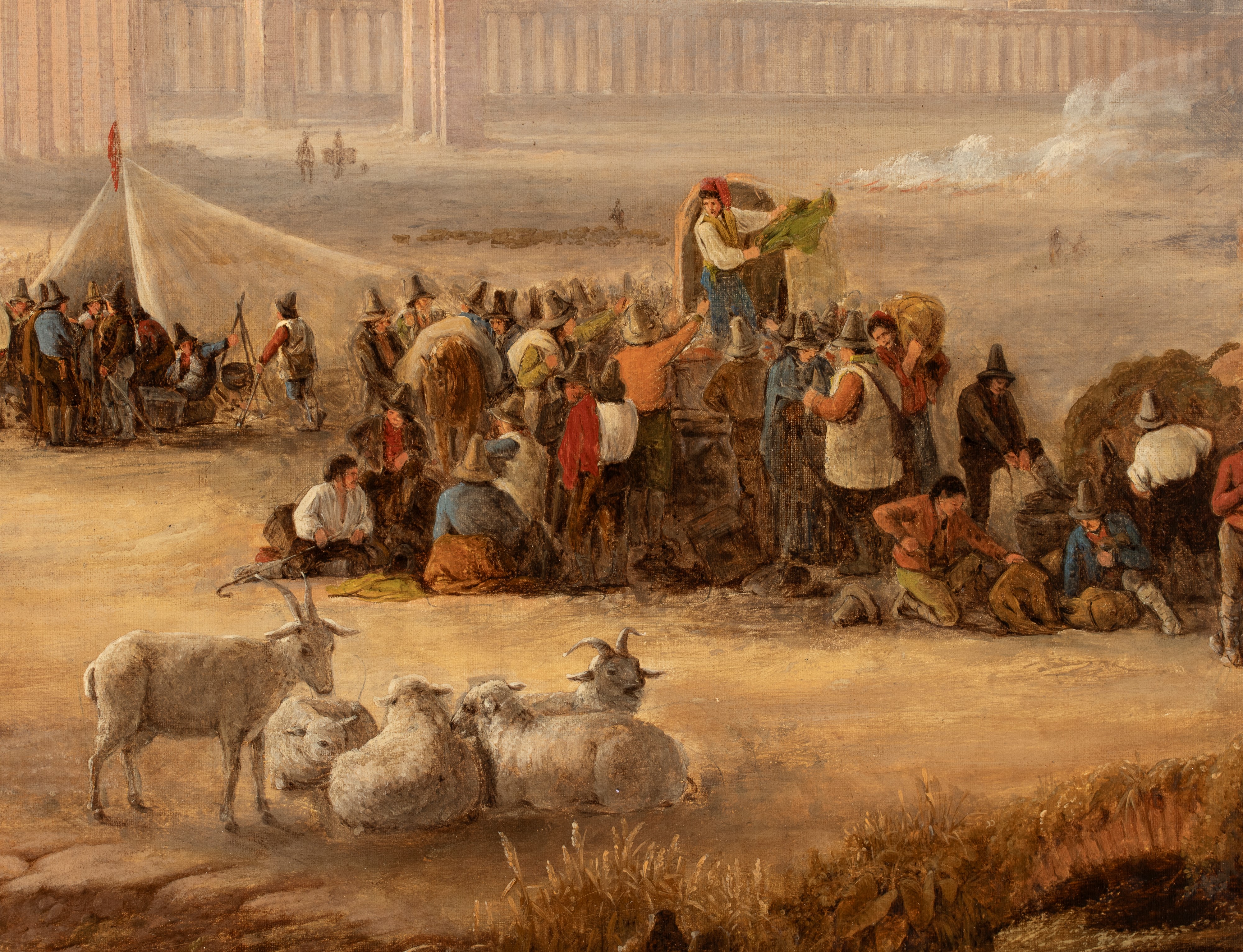 Artista Inglese Attivo a Roma, XIX Secolo - Veduta dell’Acquedotto Claudio con il mercato, olio s...