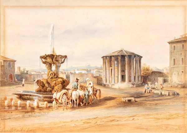Charles-François Knebel - View of the Forum Boarium with equestrian figures