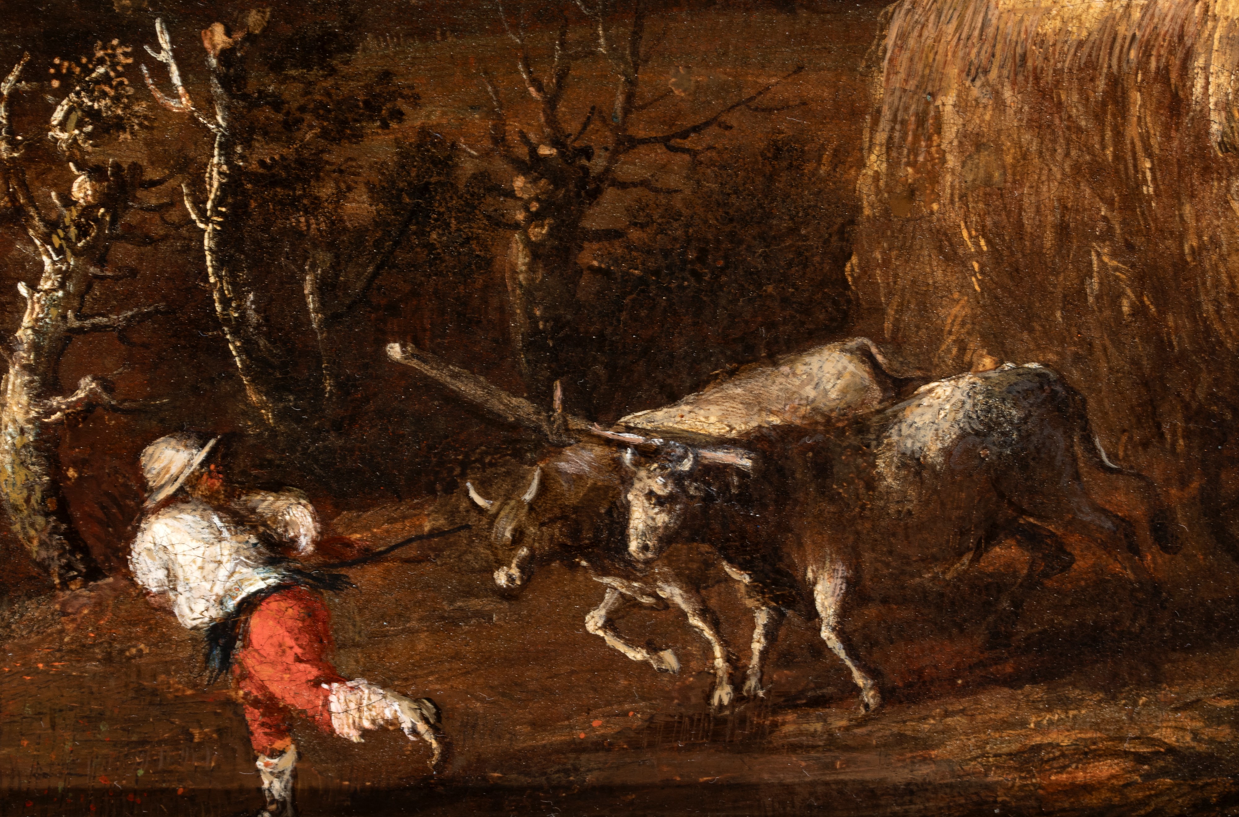 Artista Veneto, XVIII Secolo - Paesaggio con campi, casolare e contadini a lavoro, olio su tela