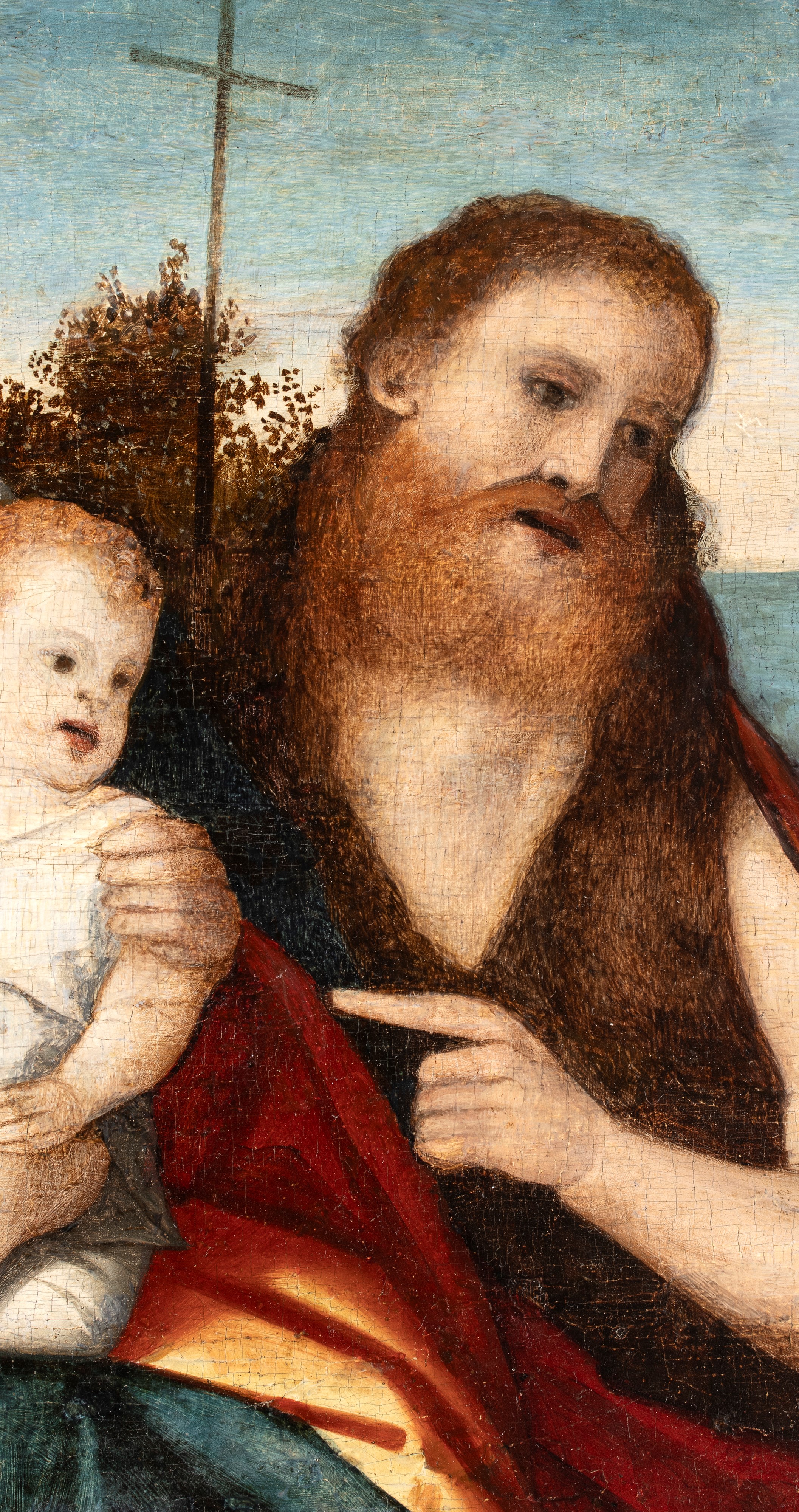 Artista Veneto, XVI Secolo - Madonna con il Bambino tra due santi, tempera su tavola
