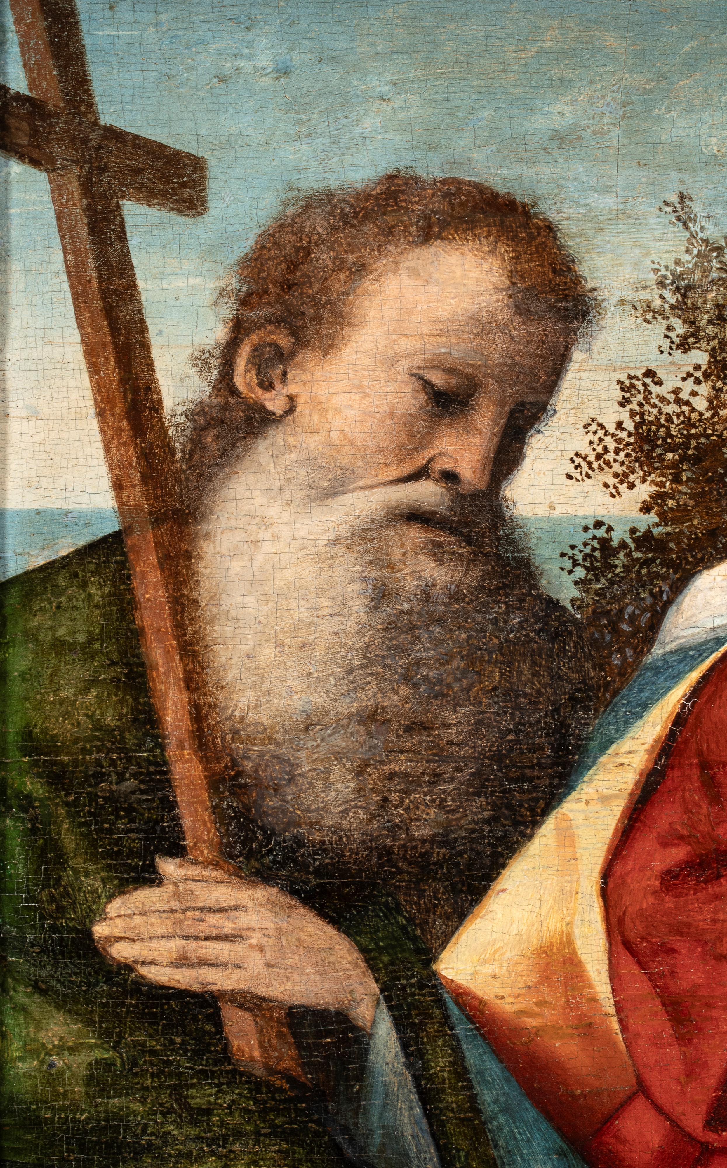 Artista Veneto, XVI Secolo - Madonna con il Bambino tra due santi, tempera su tavola