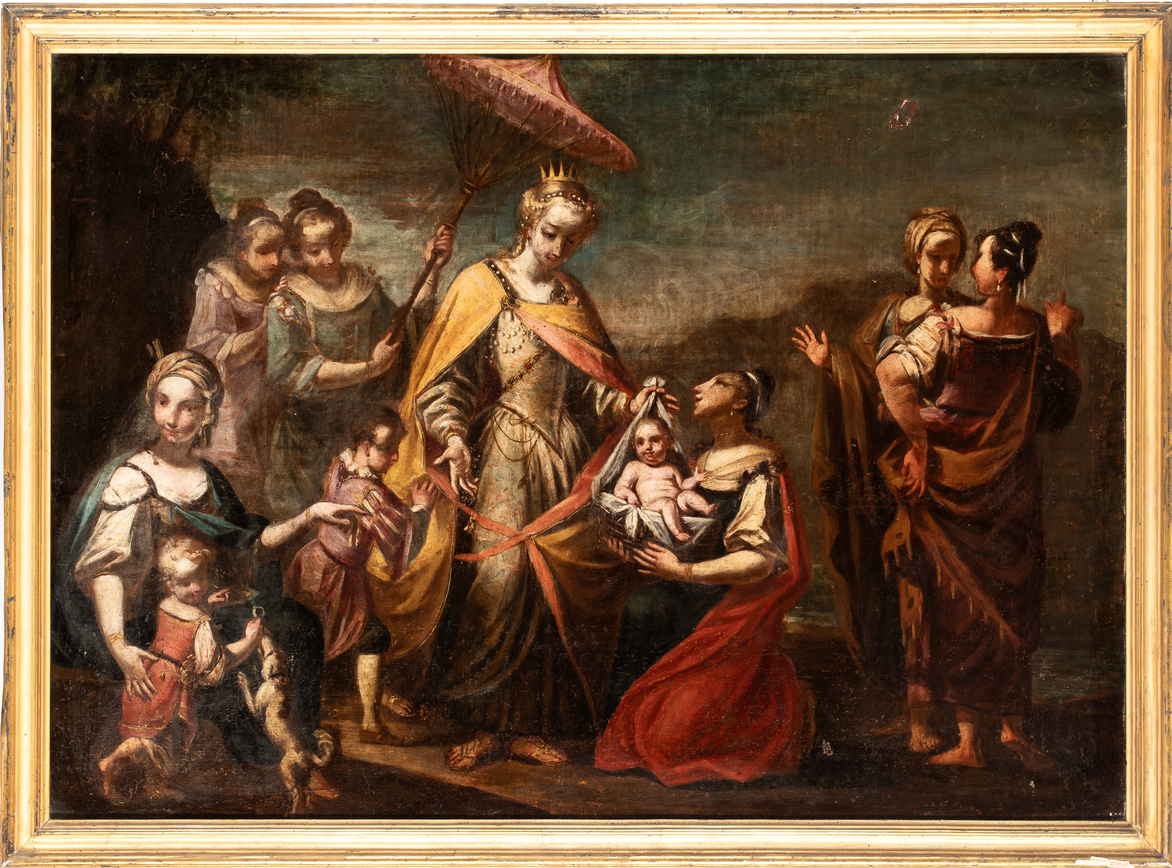 Artista Emiliano, XVIII Secolo - Il ritrovamento di Mosè, olio su tela