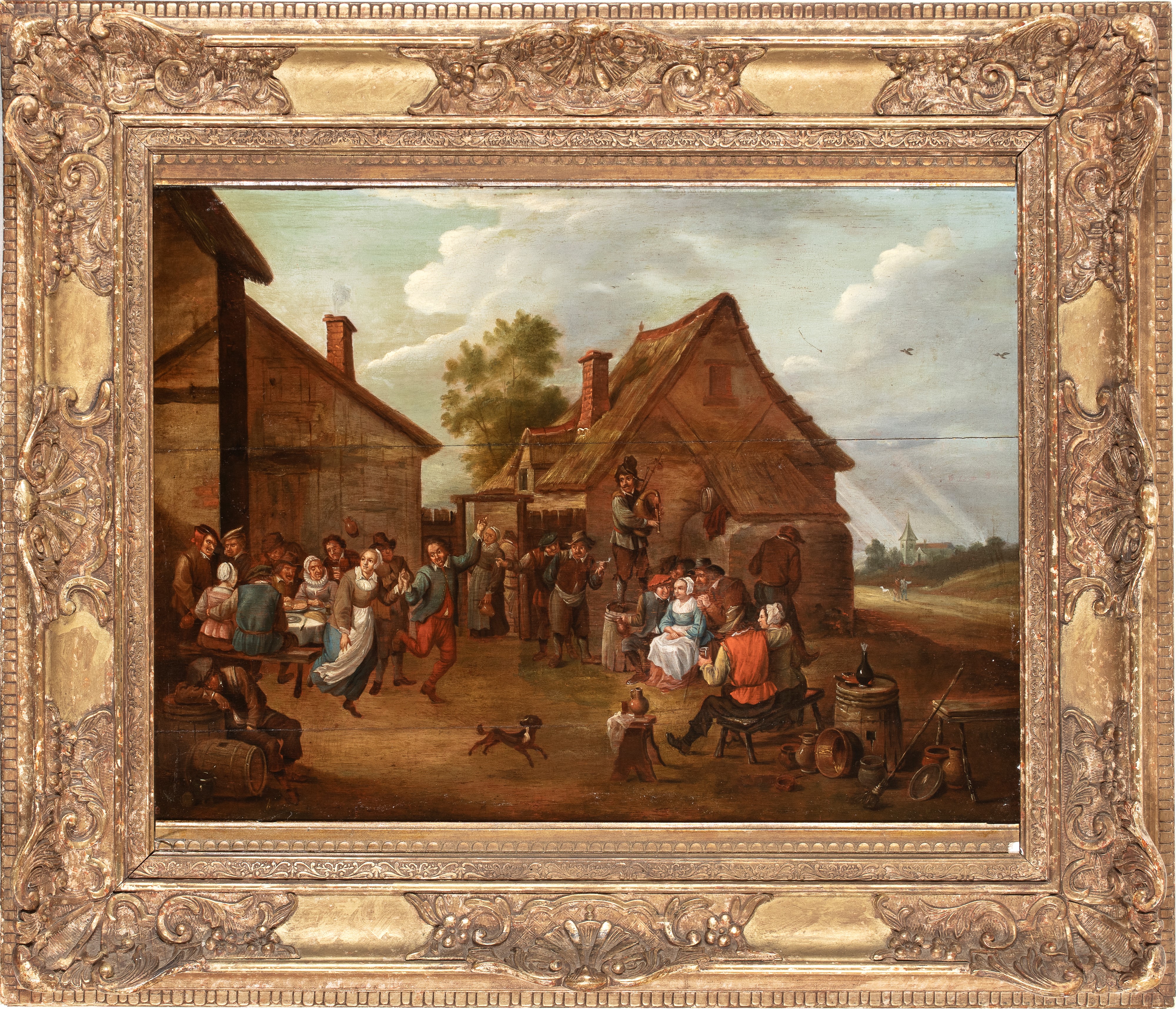 David Teniers il Giovane - Villaggio con festa contadina, olio su tavola