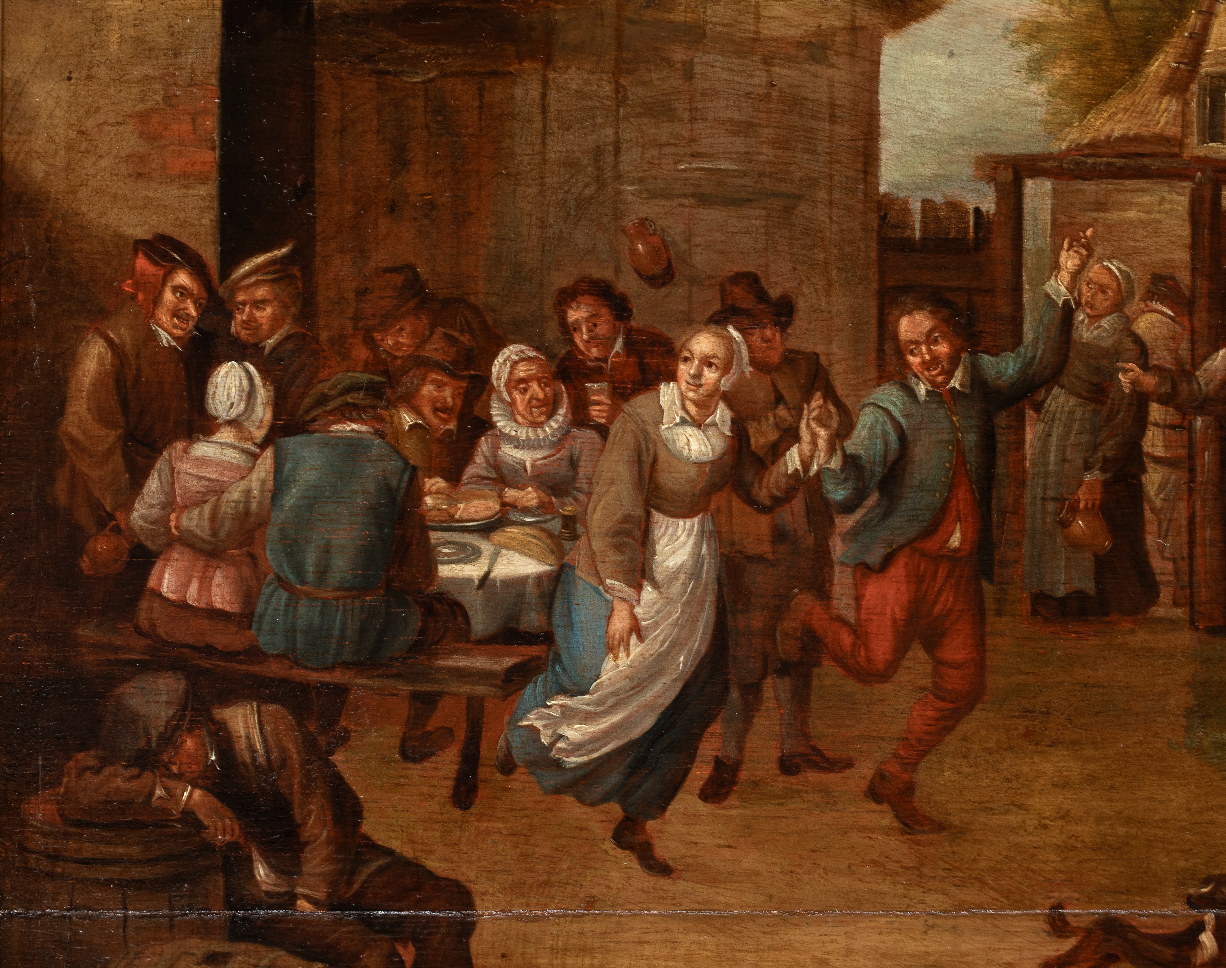 David Teniers il Giovane - Villaggio con festa contadina, olio su tavola