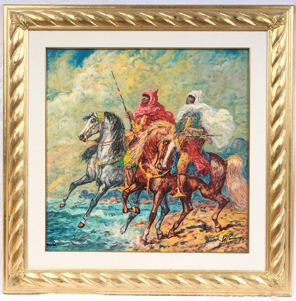 GIOVAN FRANCESCO GONZAGA - Cavalieri arabi, multiplo su tela