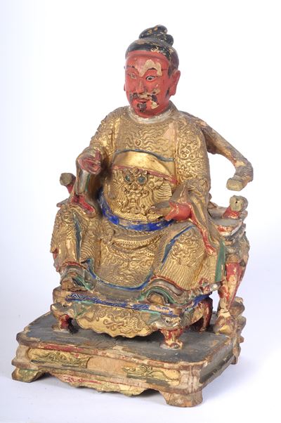 Guan Yu , Scultura Lignea di Figura Maschile con Abiti Imperiali