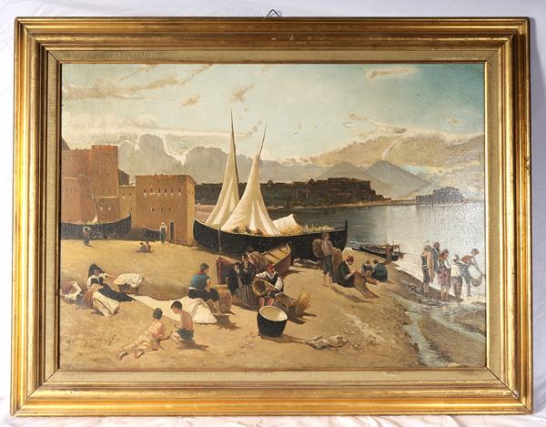 Glimpse of a marina with boats and fishermen