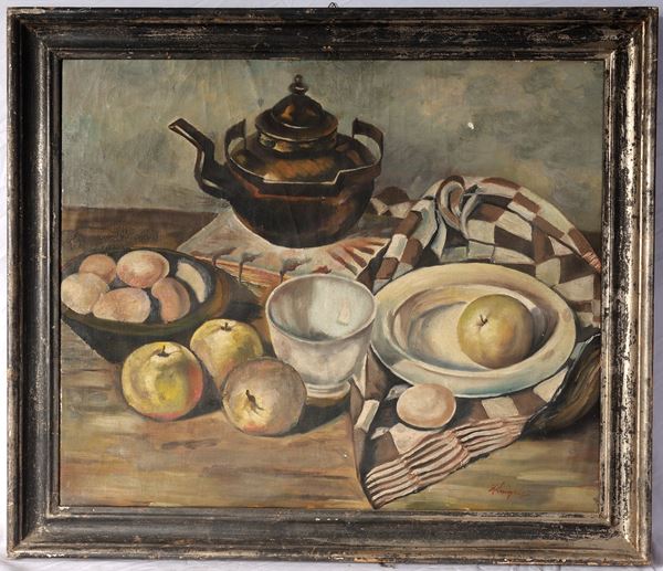 Silent nature, fruit and pottery