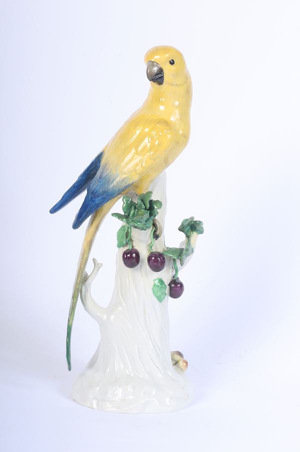 Polychrome porcelain parrot