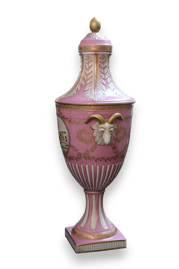 Large pink porcelain urn vase
