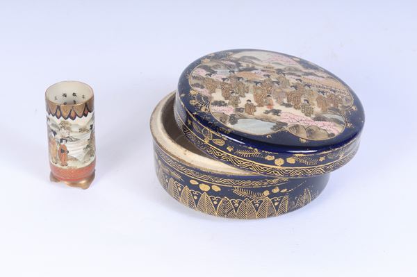 Lot of a pin holder and a round box