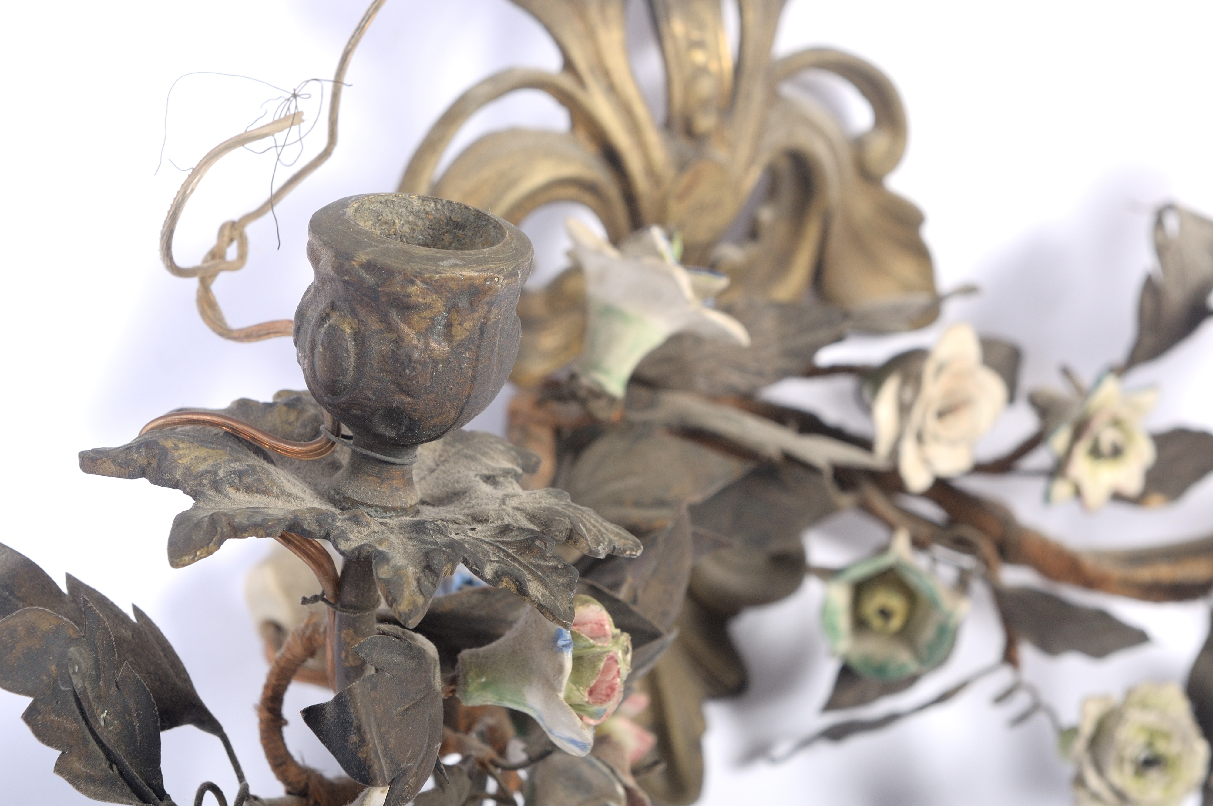 Coppia Appliques da Muro in Bronzo e Ceramica