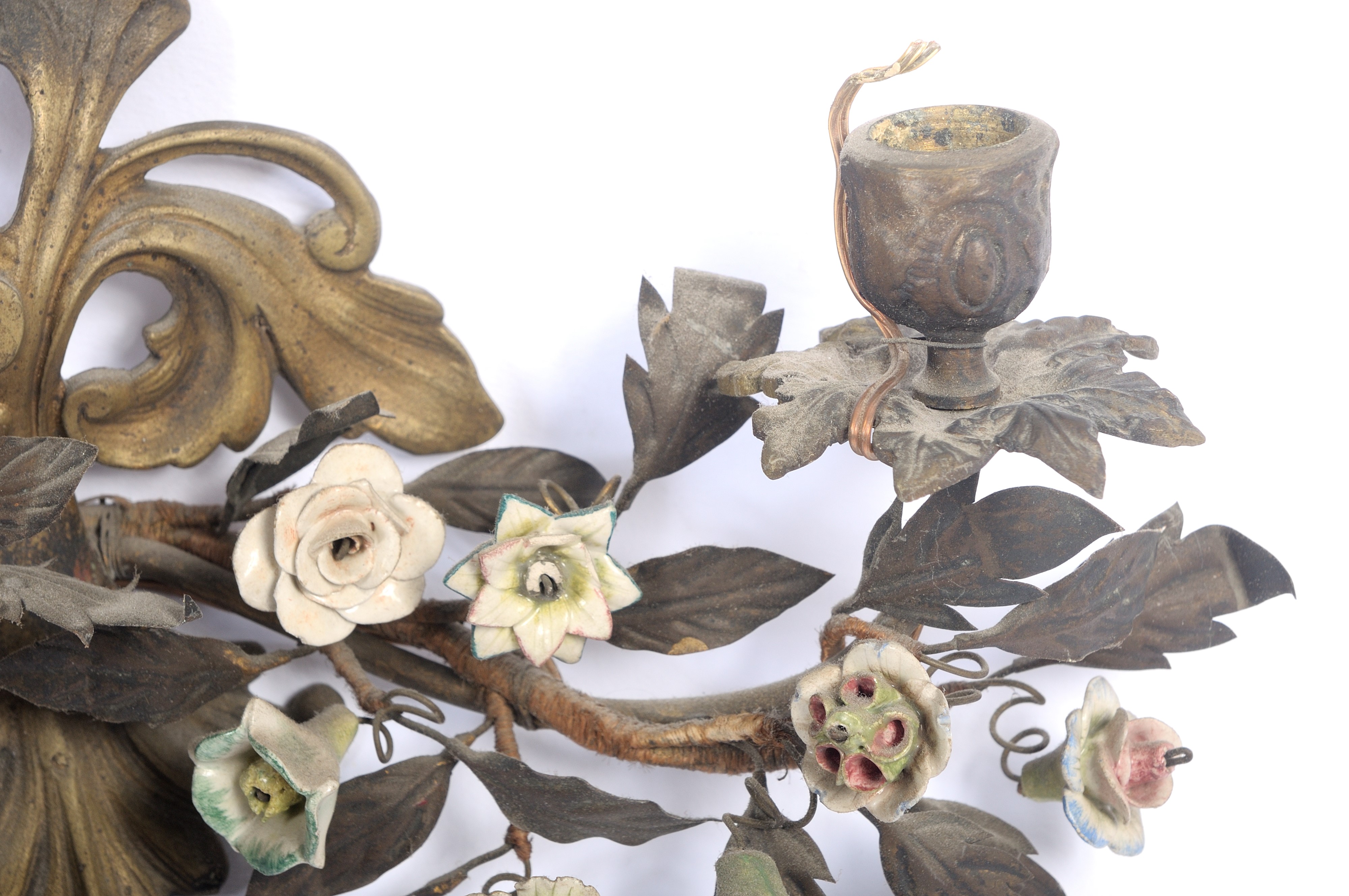 Coppia Appliques da Muro in Bronzo e Ceramica