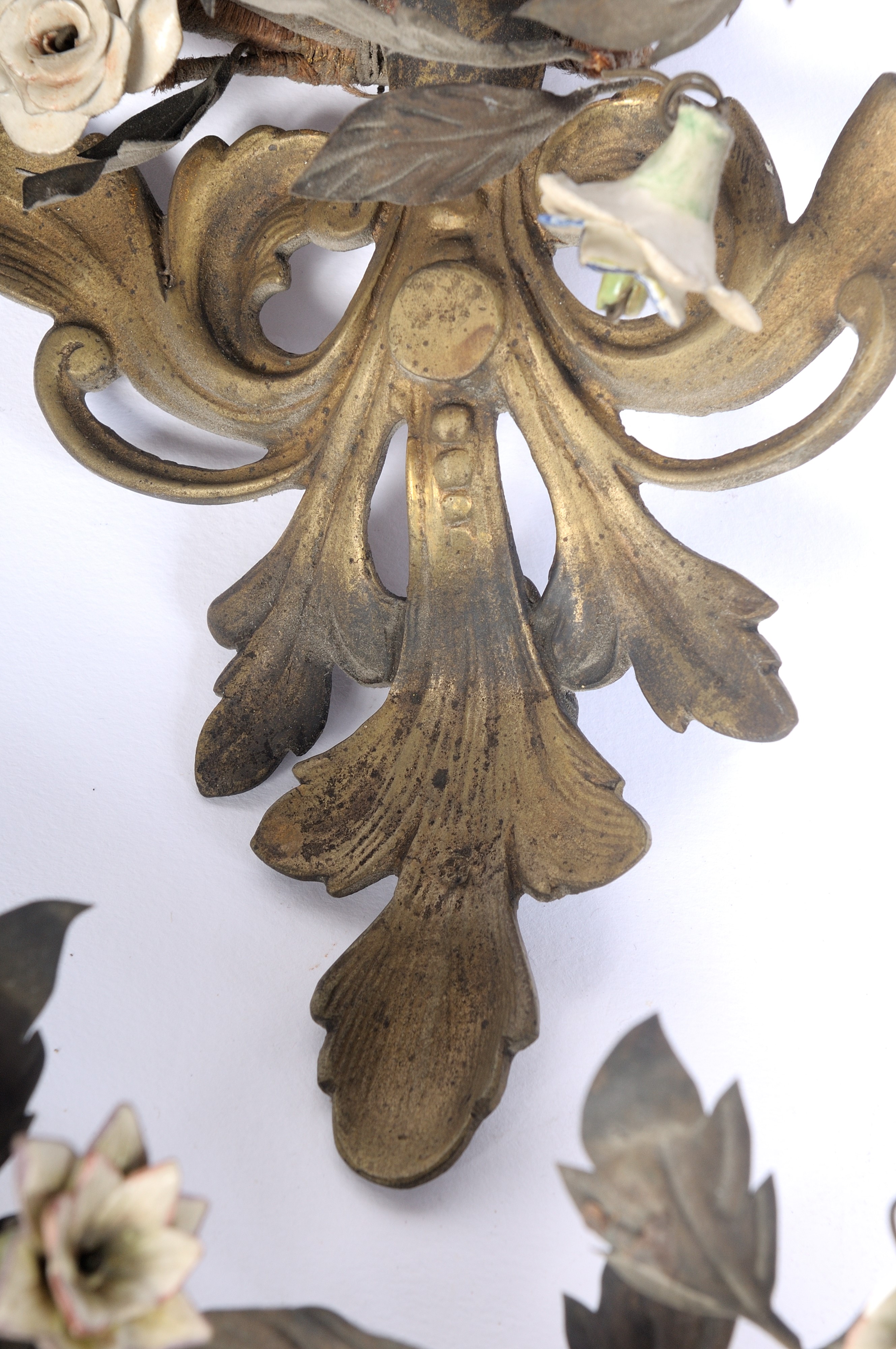 Coppia Appliques da Muro in Bronzo e Ceramica
