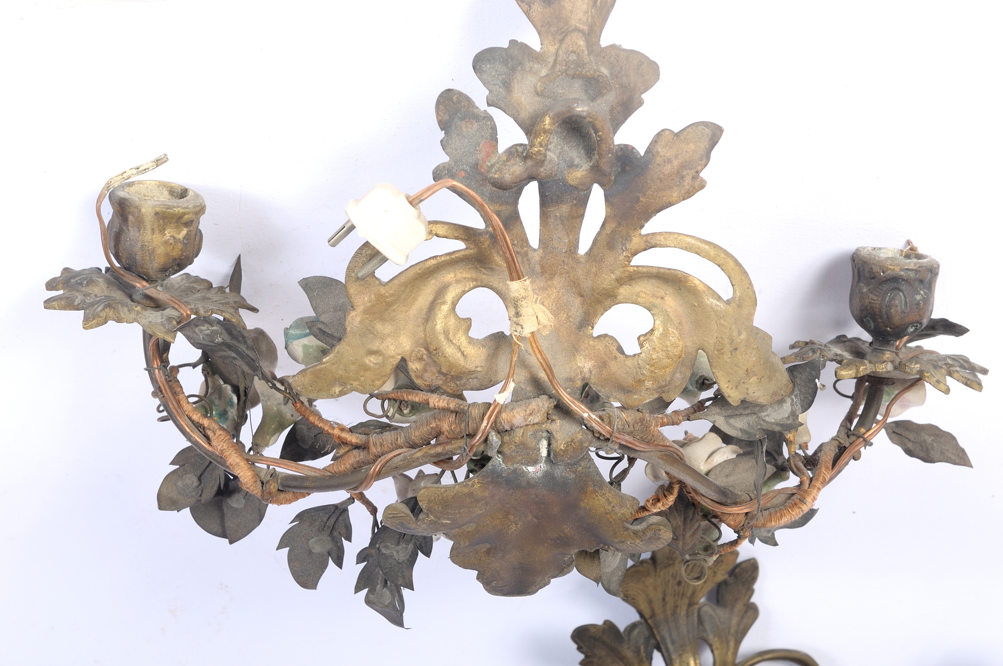Coppia Appliques da Muro in Bronzo e Ceramica