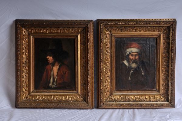 Coppia di ritratti di anziano e fanciullo