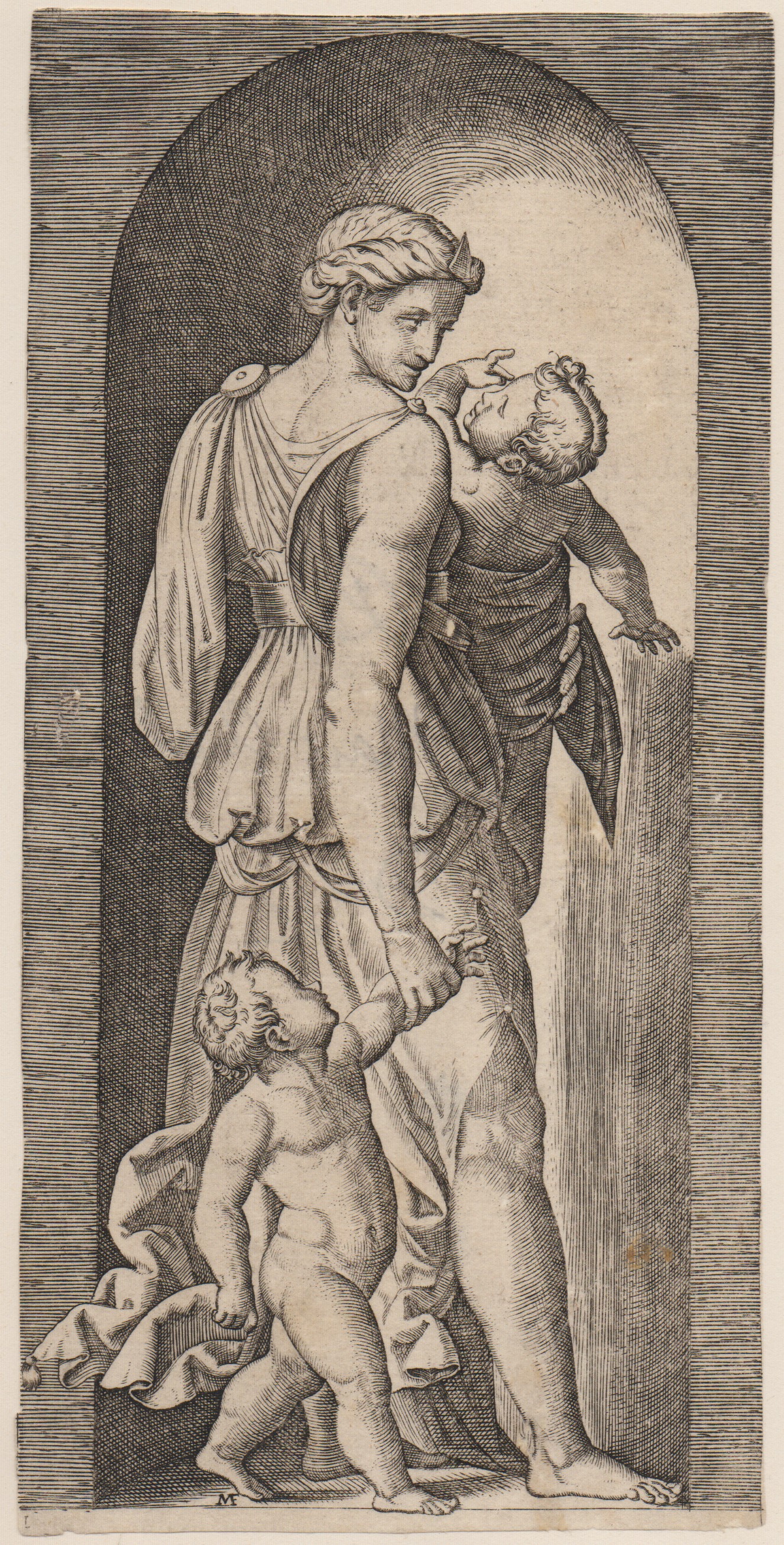 Marcantonio Raimondi - Carità e Giustizia (due incisioni dalla serie delle Virtù)