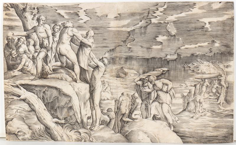 Battista Franco - Il diluvio universale, bulino