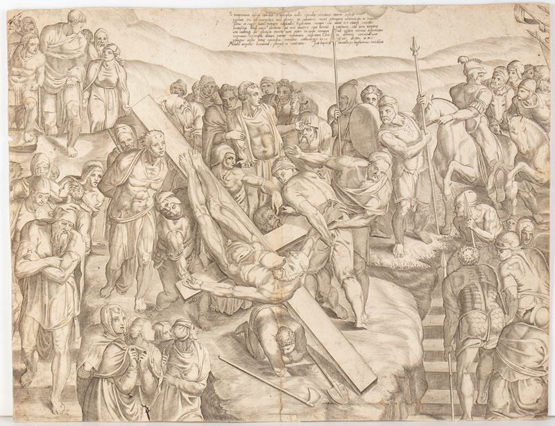 Giovanni Battista Cavalieri - Martitio di S. Pietro (da Michelangelo), bulino