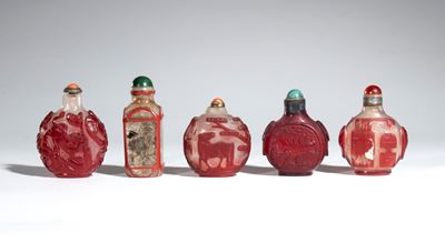 Gruppo di cinque tabacchiere, Cina, XIX-XX secolo