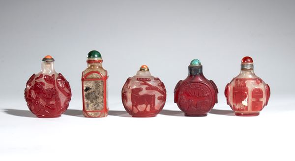 Group of five snuffboxes. China, 19th-20th century