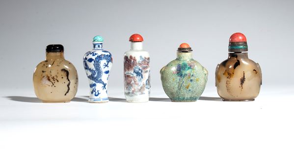 Group of five snuffboxes. China, 19th-20th century