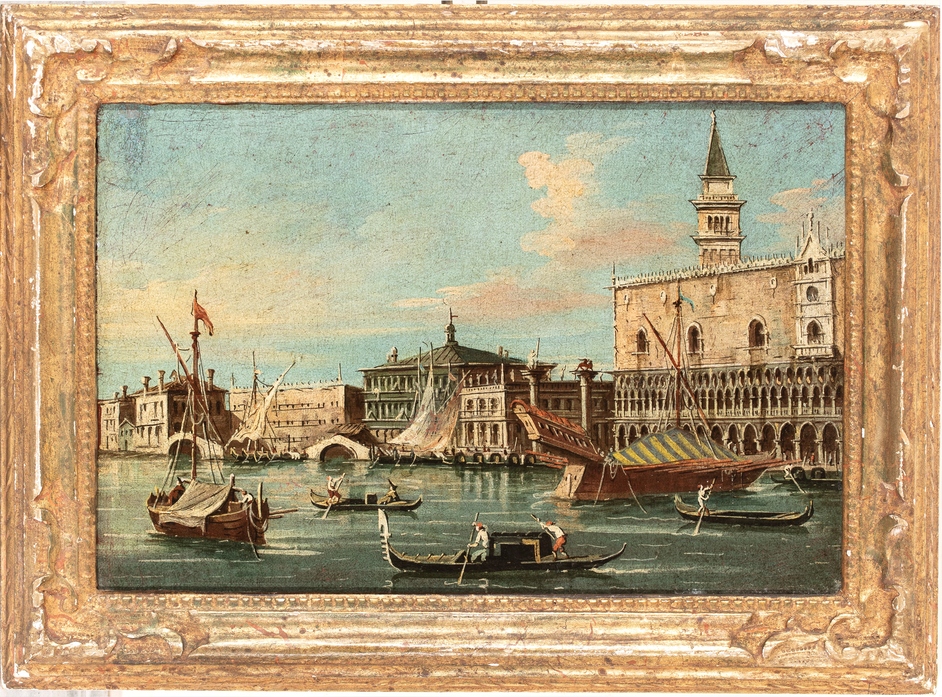 Artista Veneto, XIX Secolo - Veduta di Palazzo Ducale dal Bacino di San Marco, olio su tela