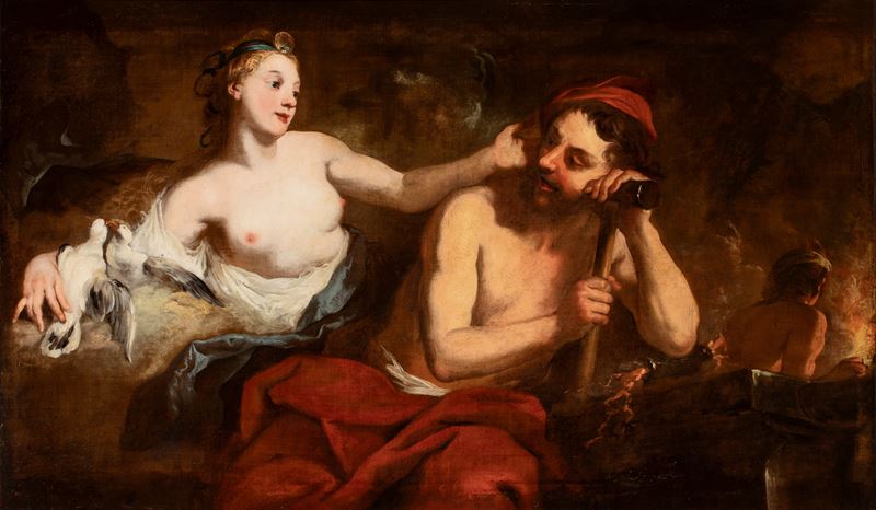 Artista Francese, XVIII Secolo - Venere nella fucina di Vulcano, olio su tela