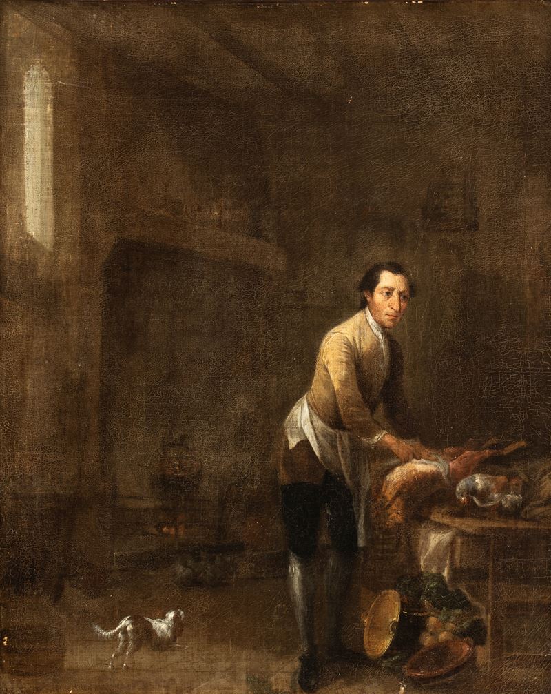 Artista Fiammingo, XVIII Secolo - La bottega del macellaio, olio su tela