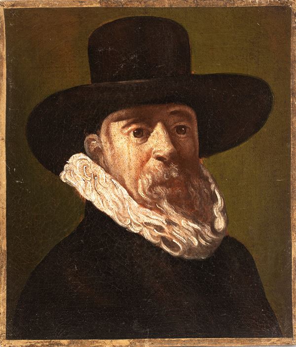 Artista olandese, XIX secolo - Head of a Man Wearing a Hat and Ruff